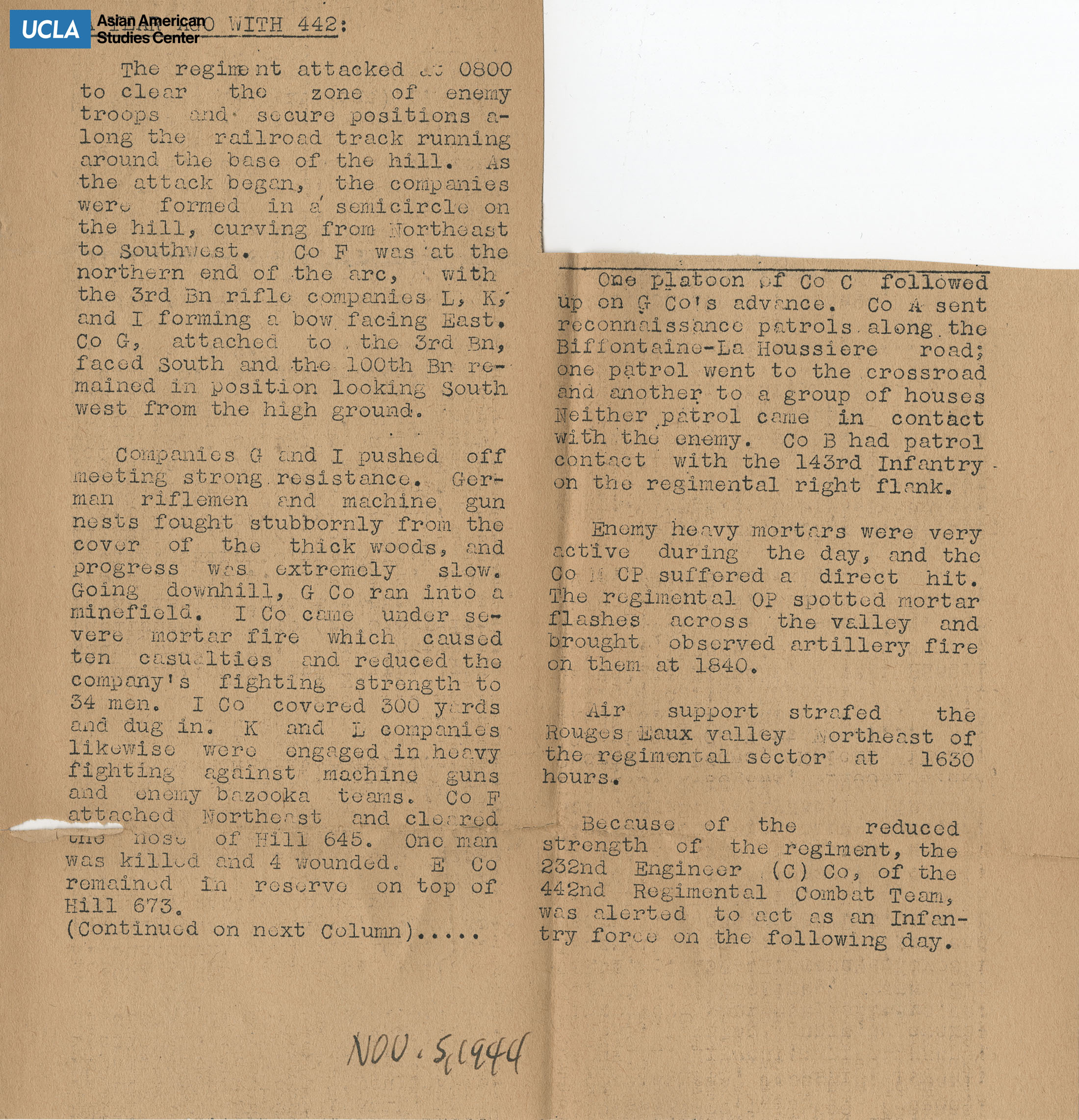 Clipping regarding regiment securing positions for enemy troops.