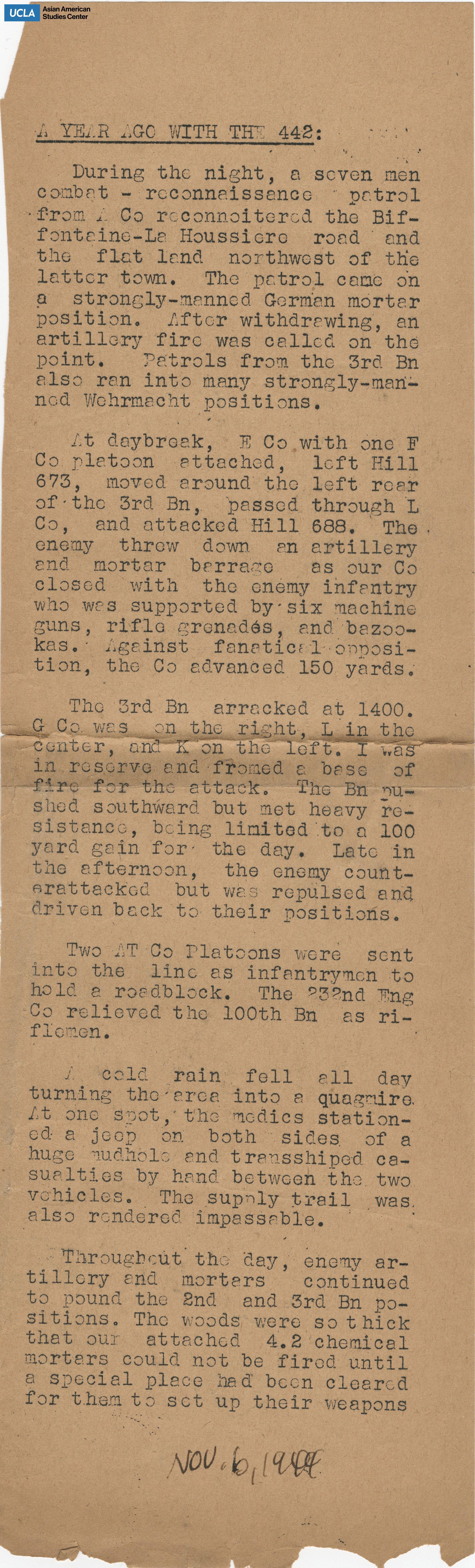 Clippings regarding the combat of the 442nd Regiment Combat Team.