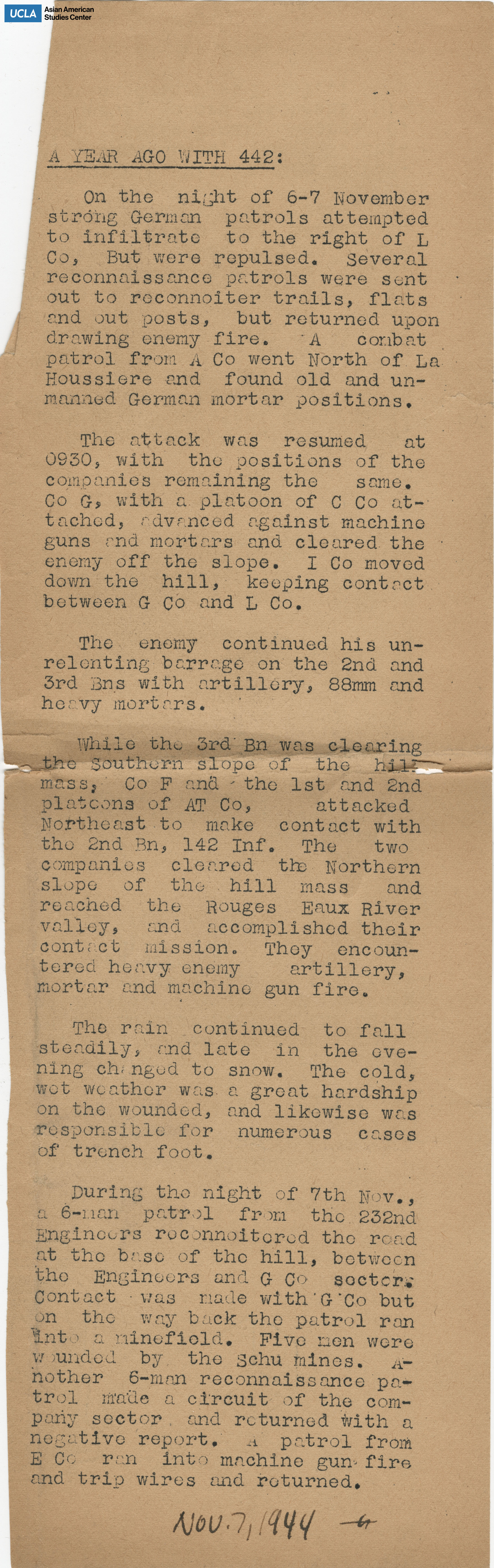 Clippings regarding the regiment in combat with enemy soldiers.