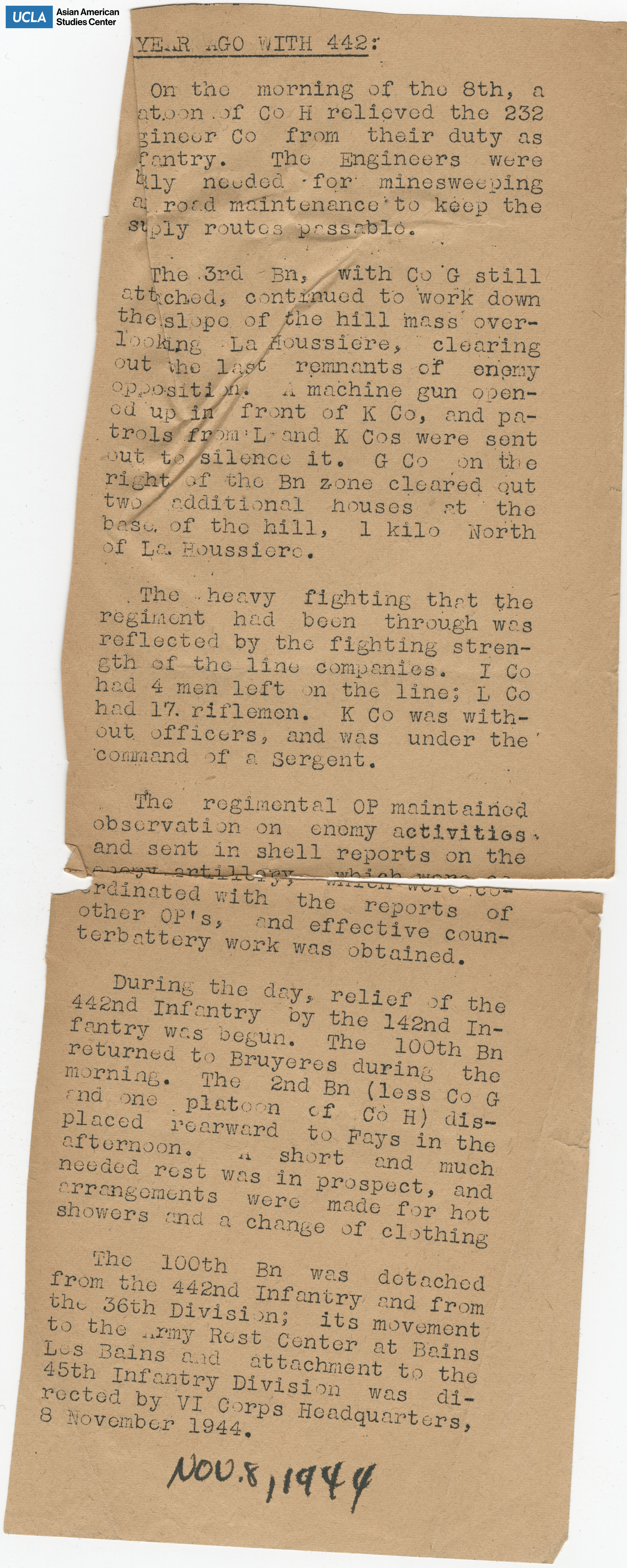Clipping regarding an update of regiment.