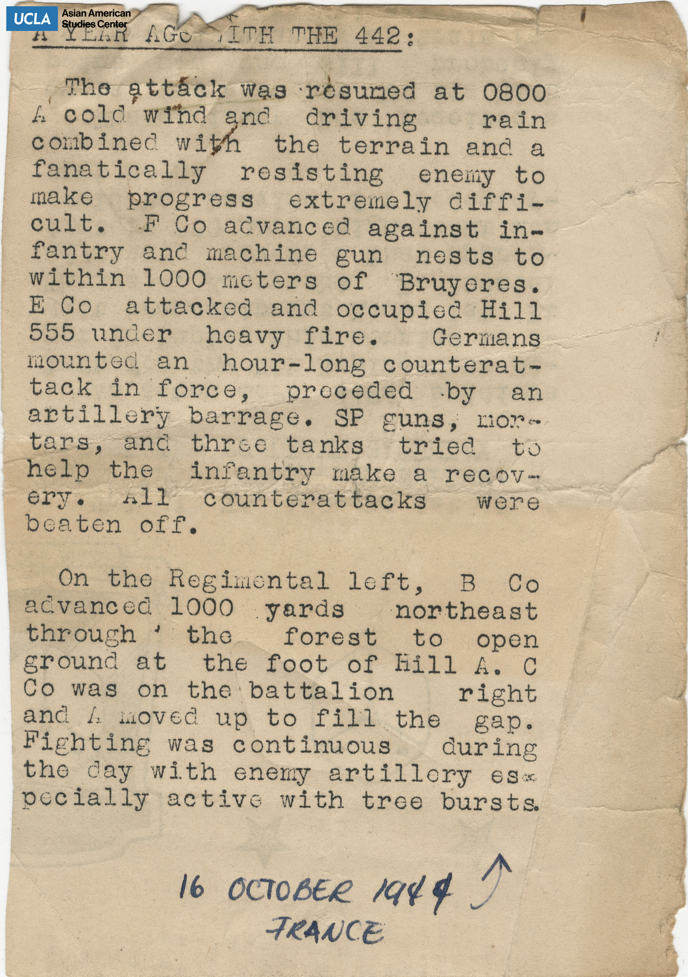 Clipping regarding updates on the battalion.