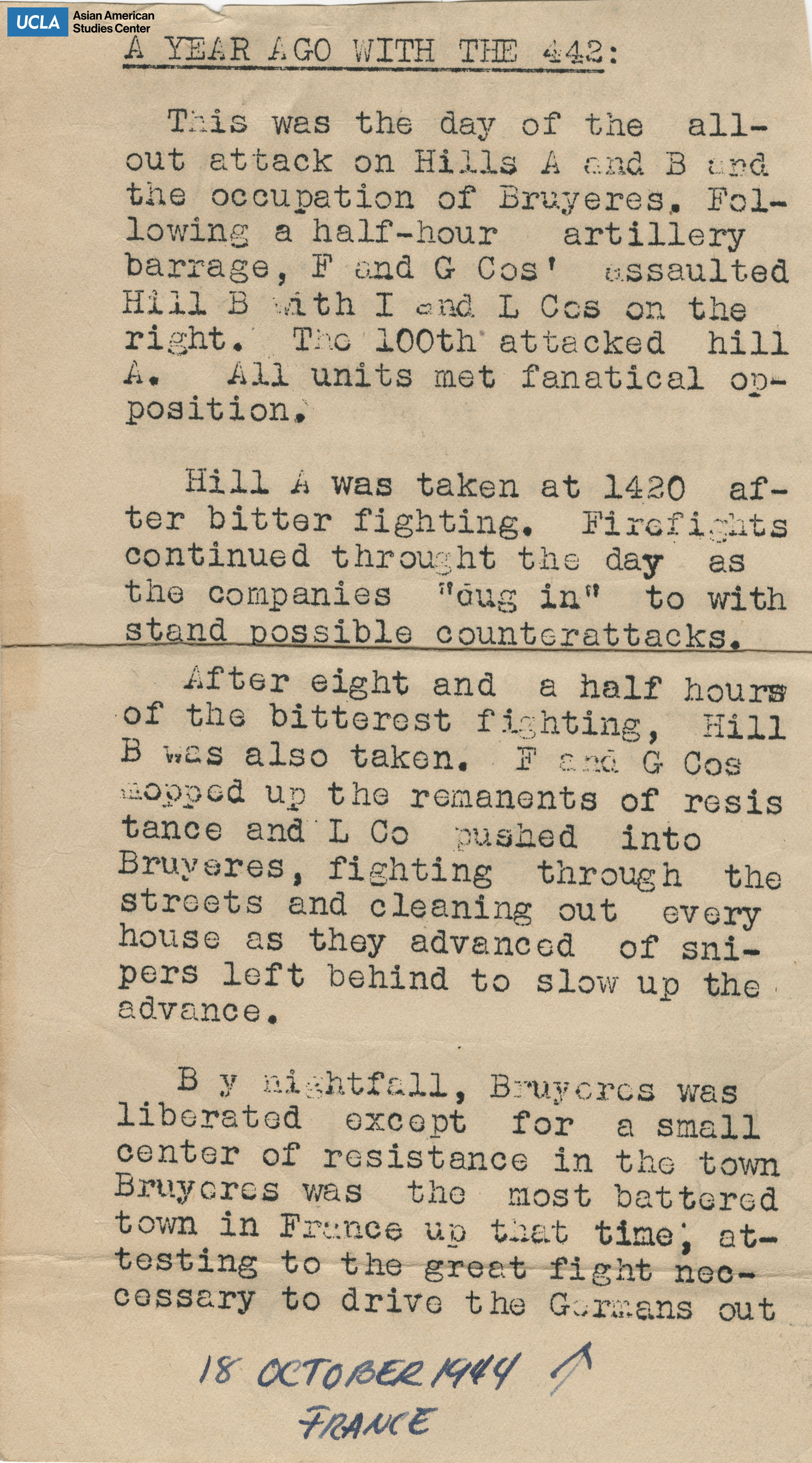 Clipping regarding an update from the battalion.