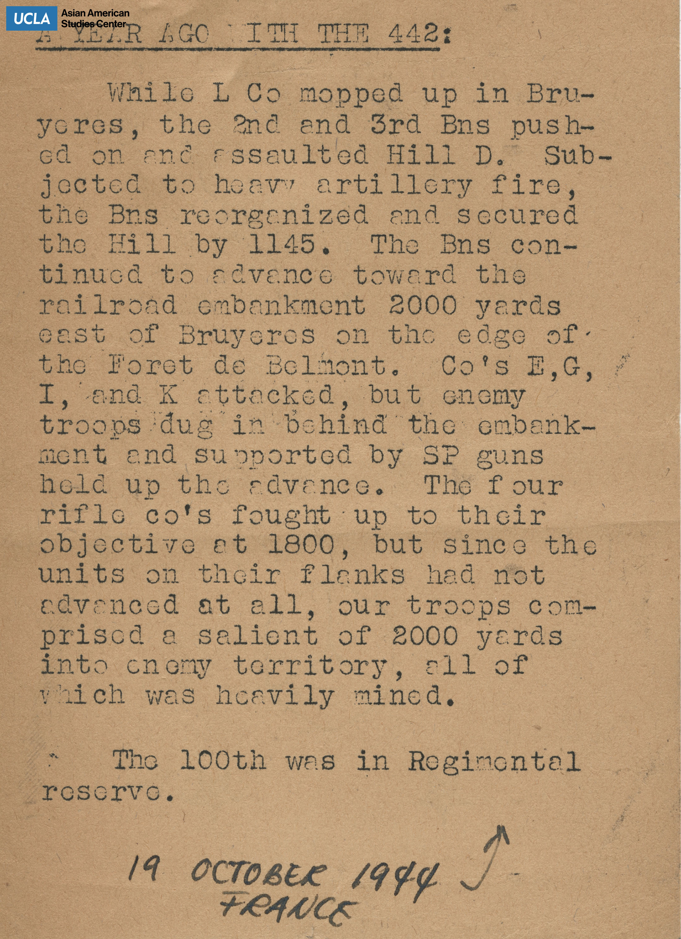 Clipping regarding an update from the battalion.