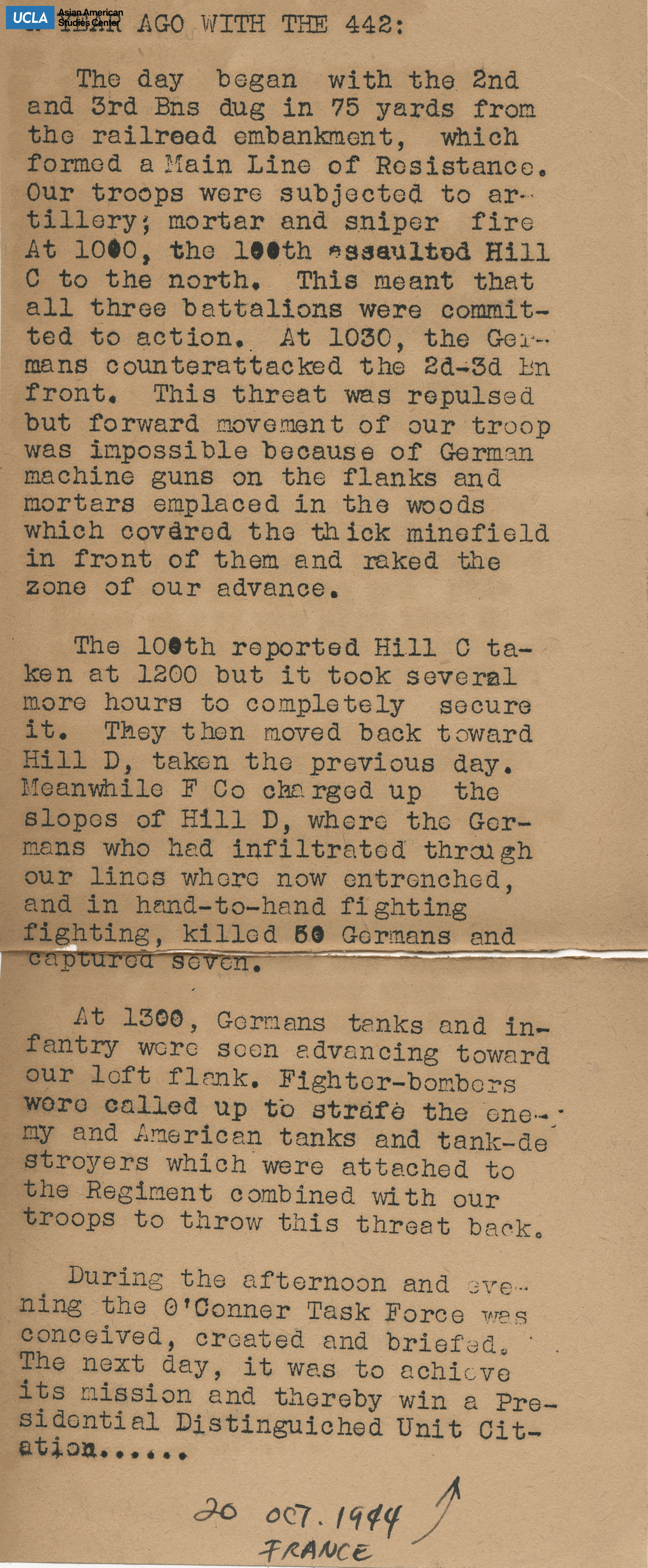 Clippings regarding update with the battalion.