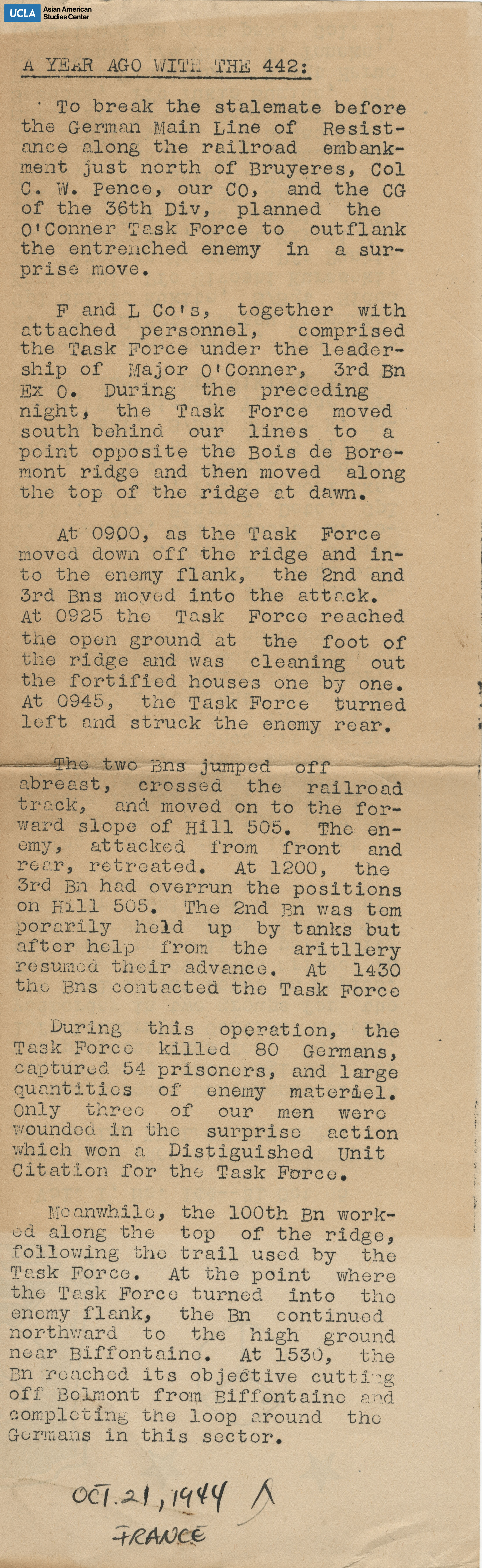 Clipping regarding updates on the battalion with breaking stalemate.