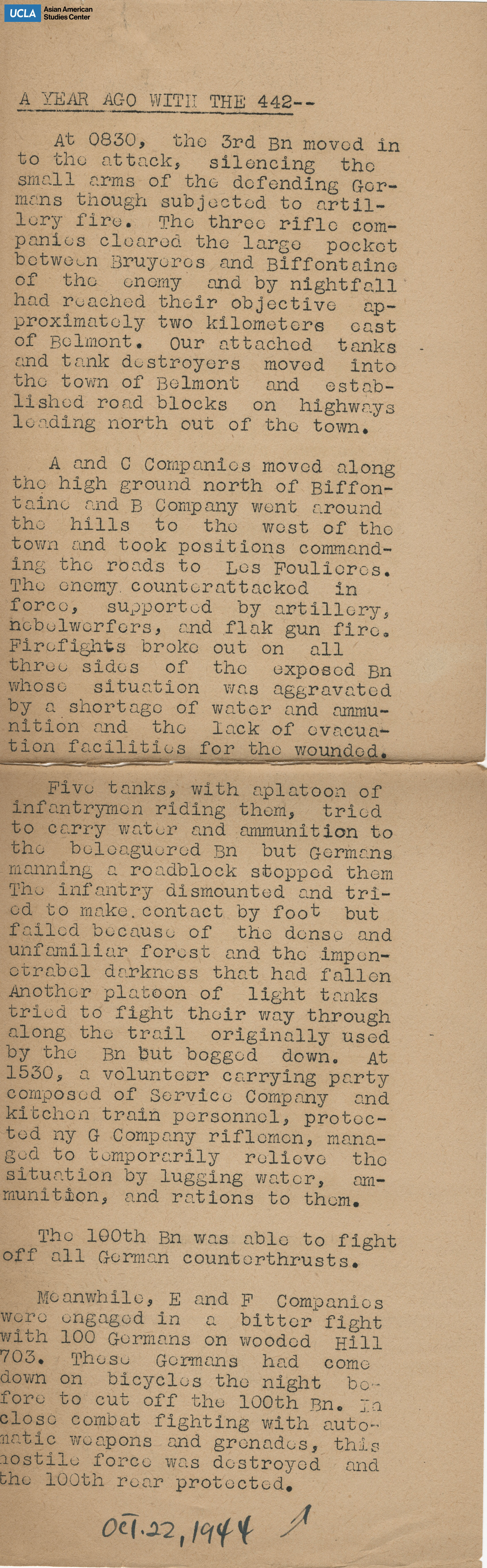 Clipping regarding update with the battalion and plan of attack.