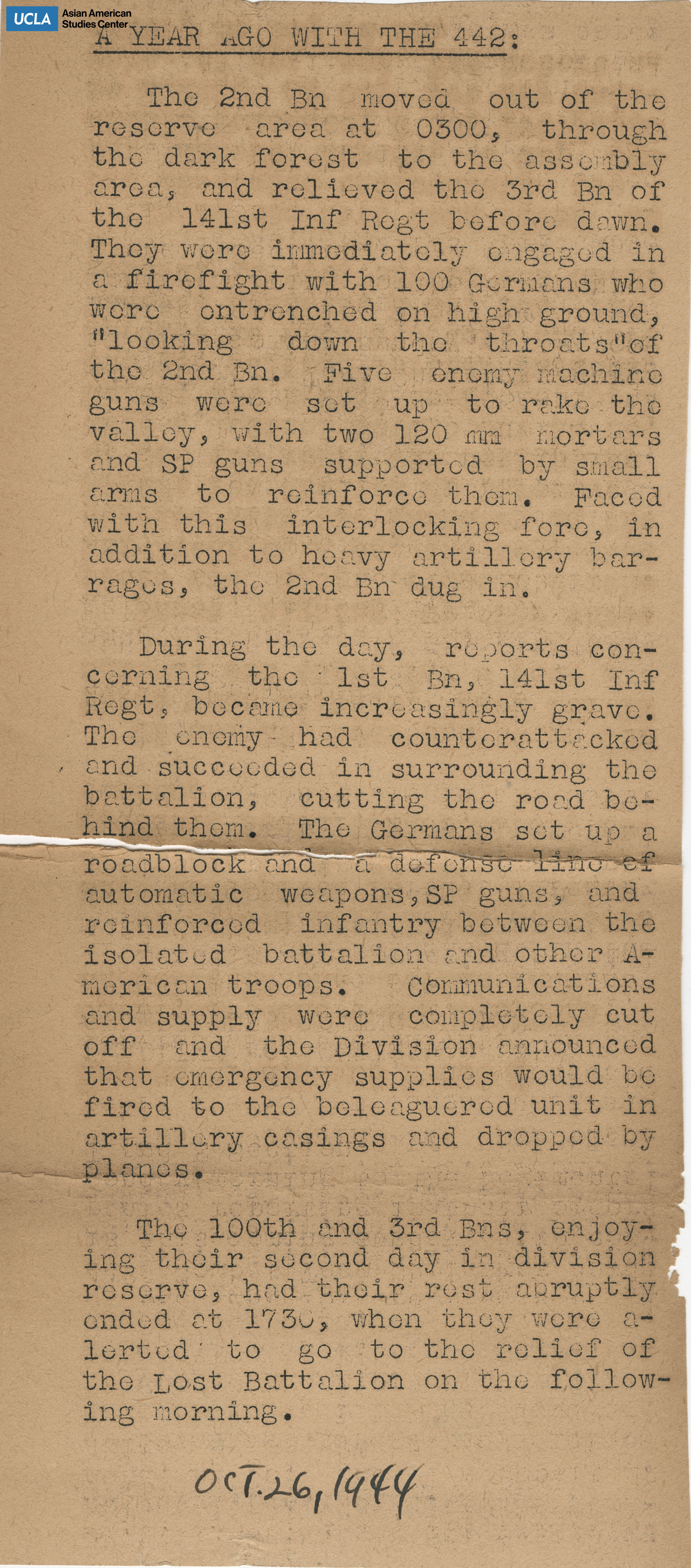 Clipping regarding an update on the second battalion.