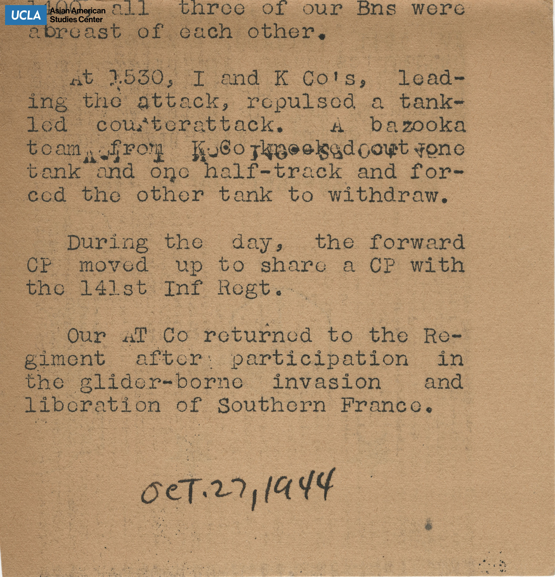 Clipping regarding an update from the battalion.