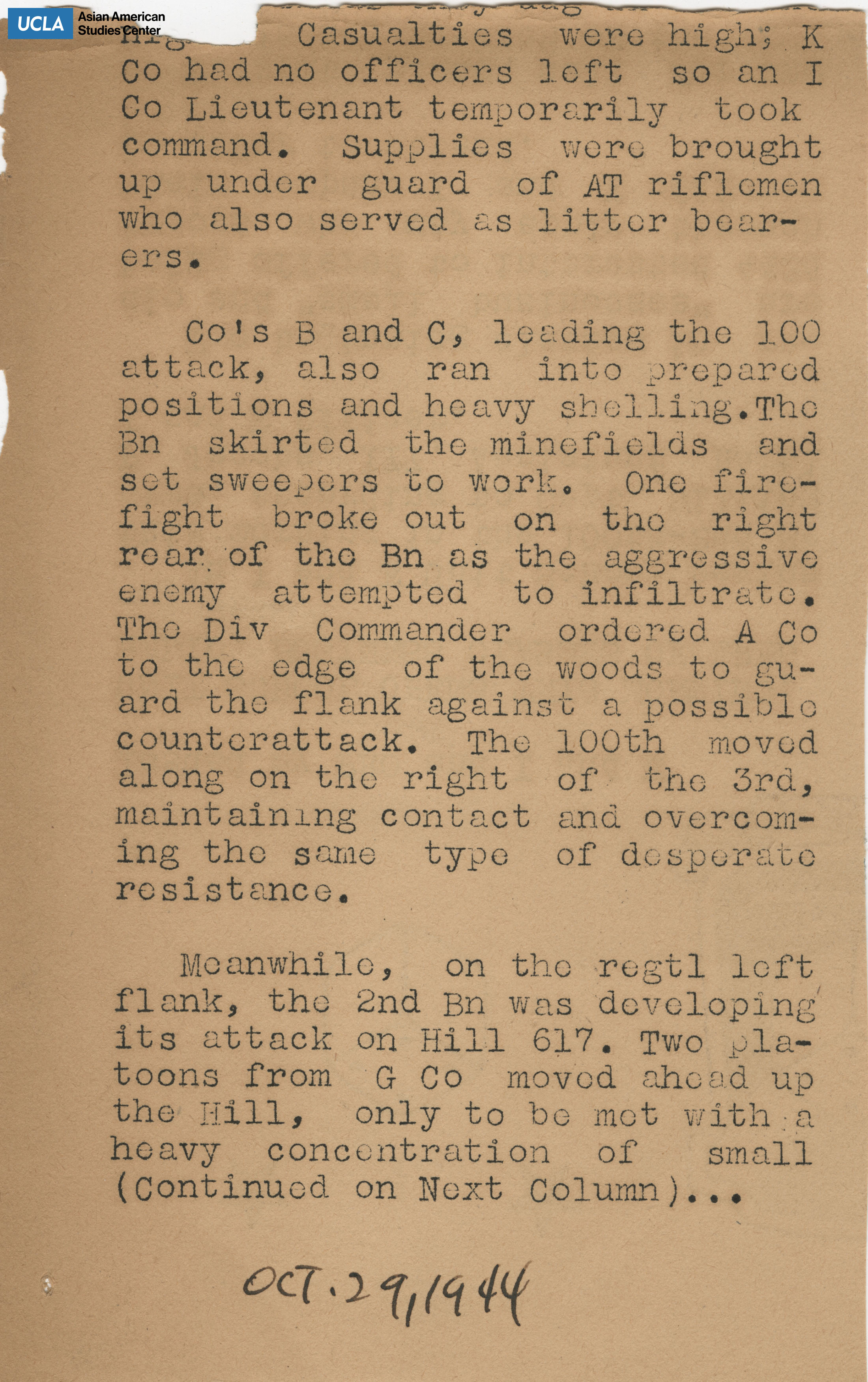 Clipping regarding update on the battalion.