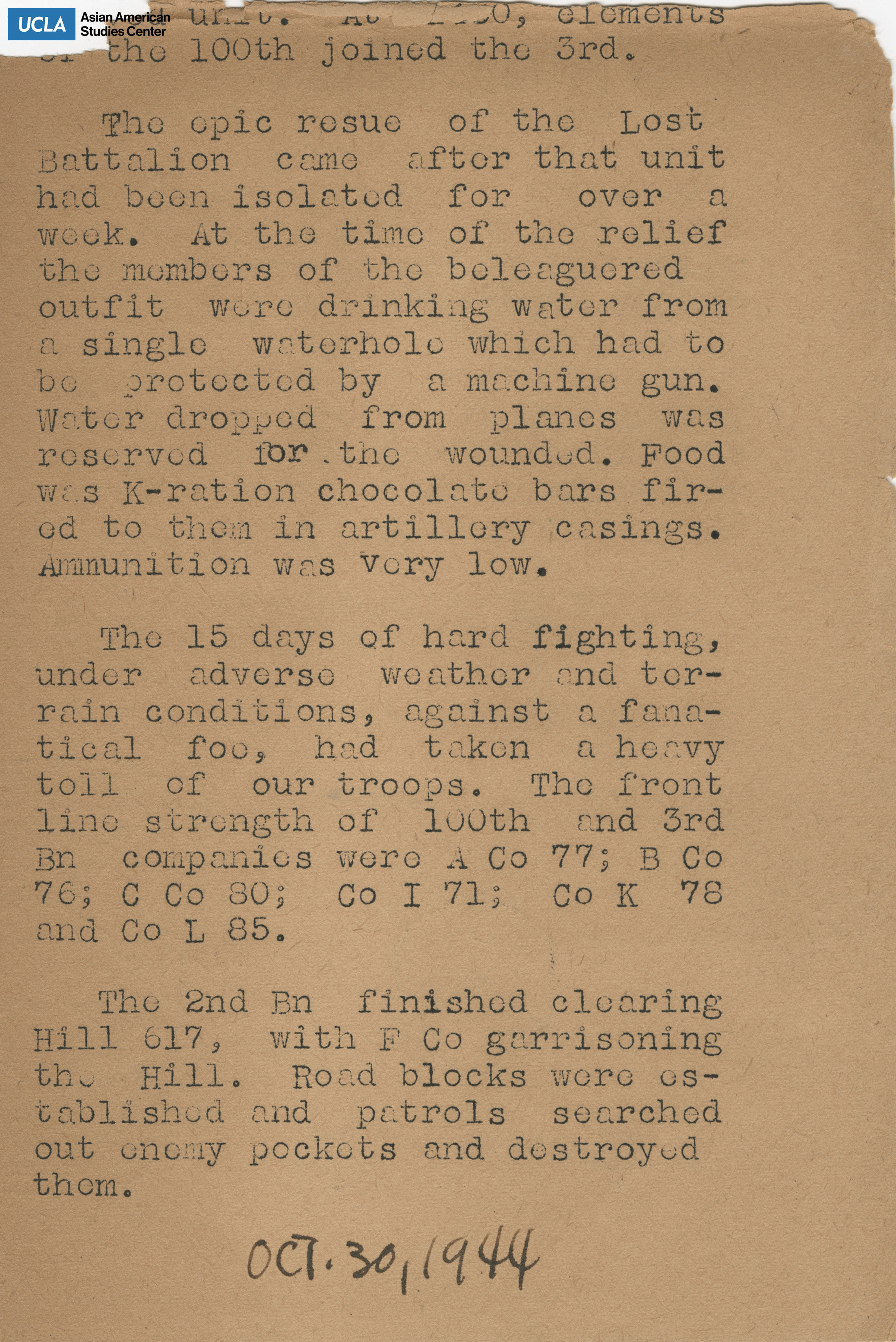 Clipping regarding the rescue of the lost battalion.