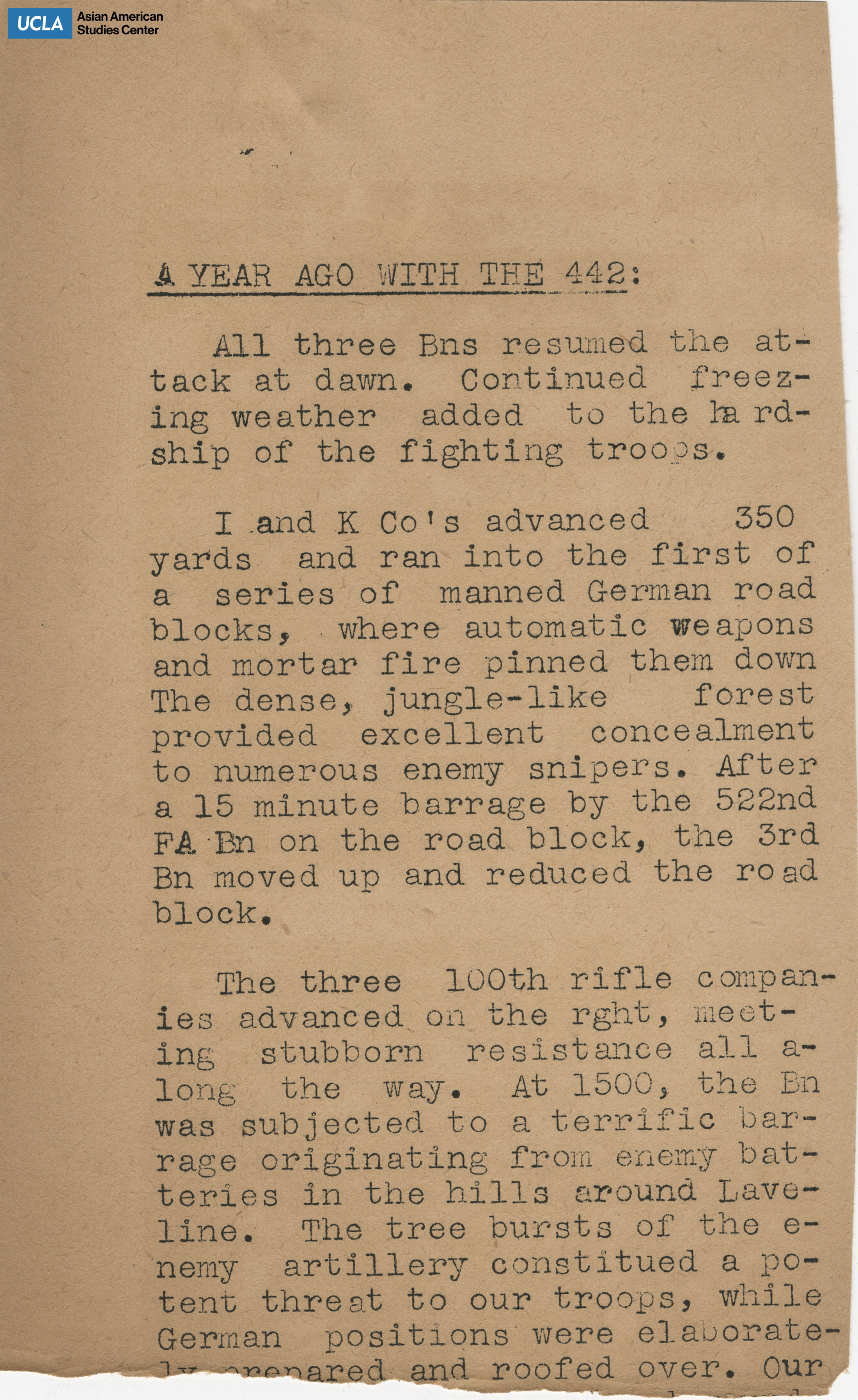 Clipping regarding update on the battalion and the planned attacks.
