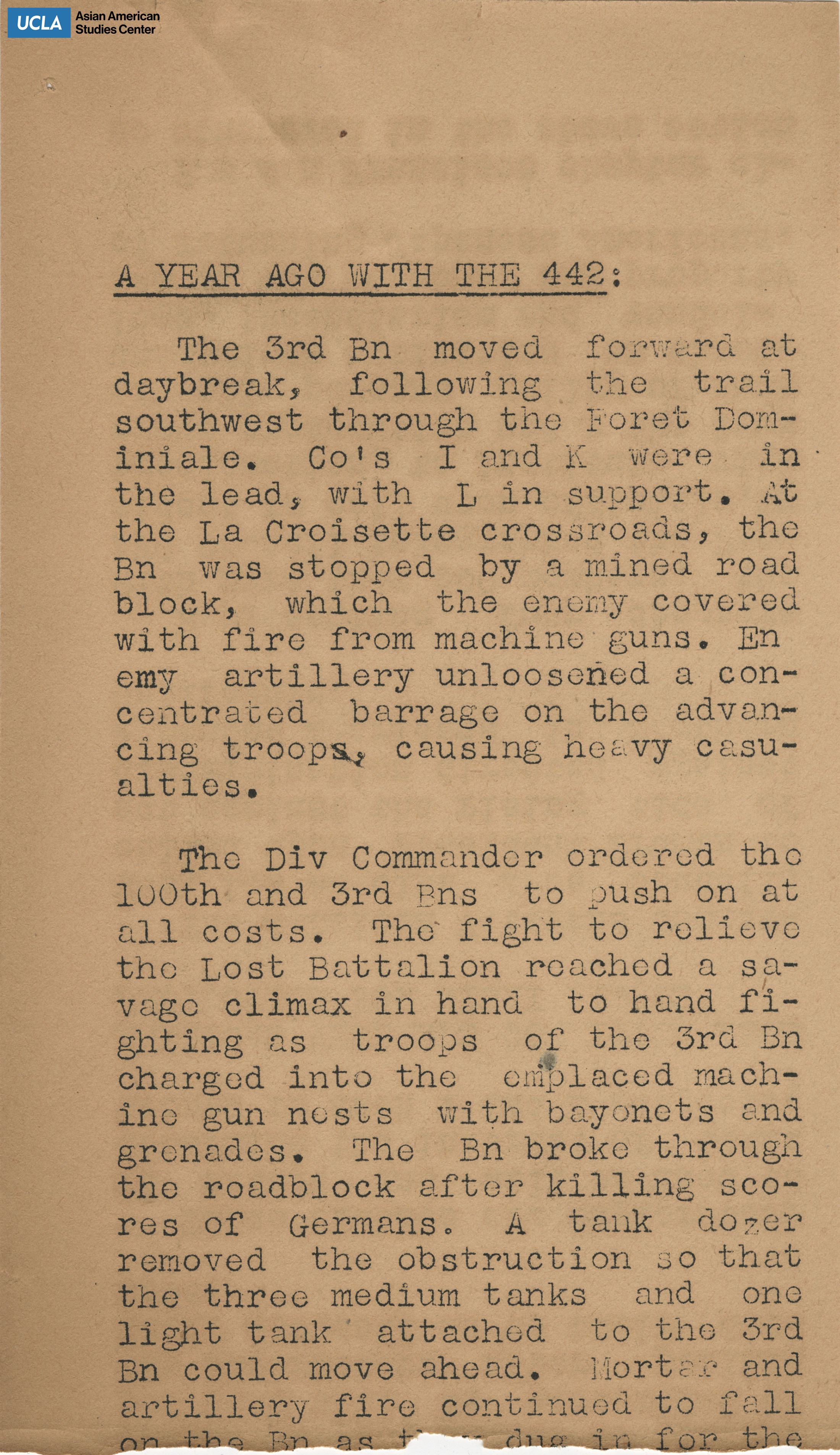 Clipping regarding third battalion moving forward.
