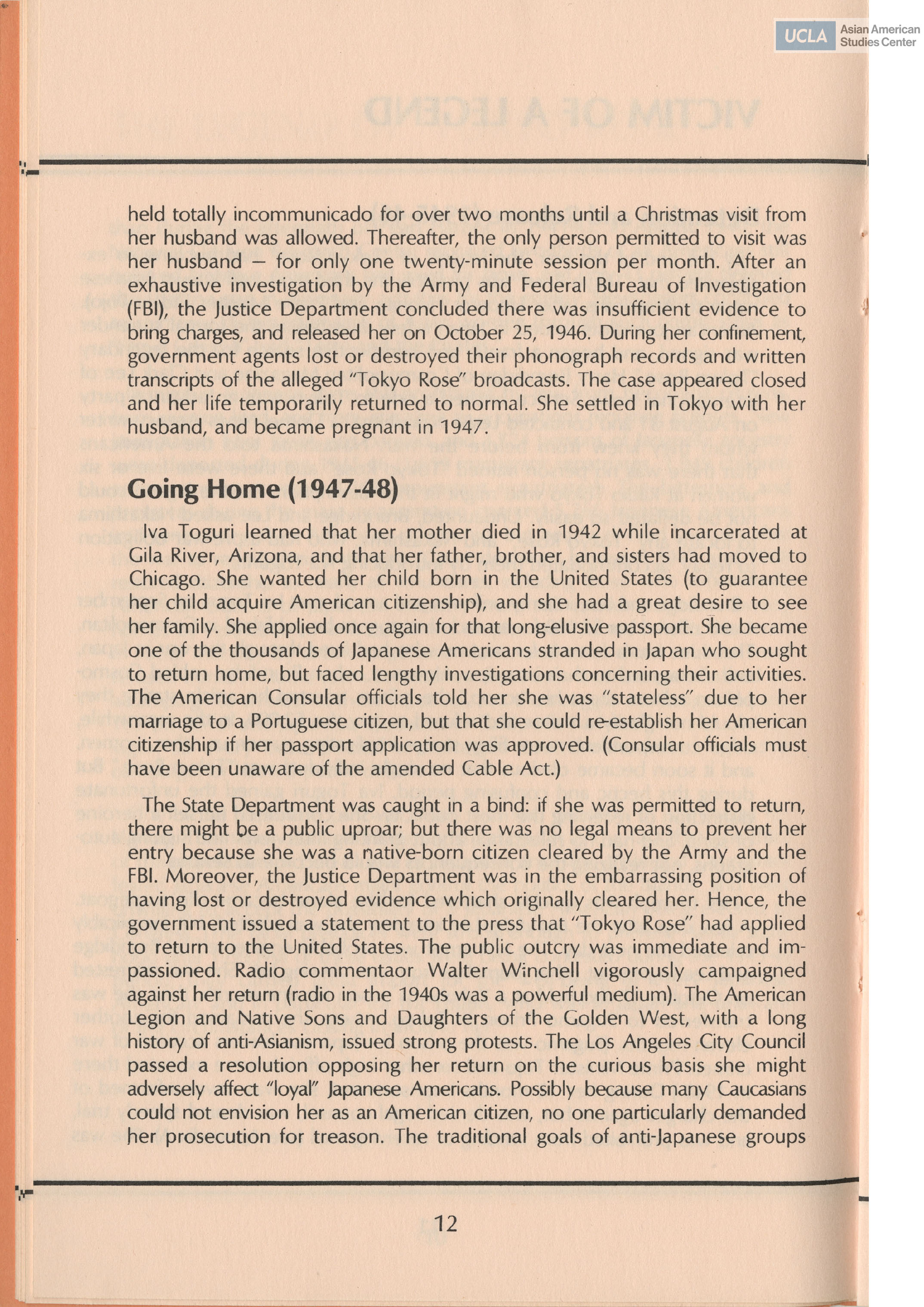 Booklet regarding the story behind Iva Toguri d'Aquino, the 