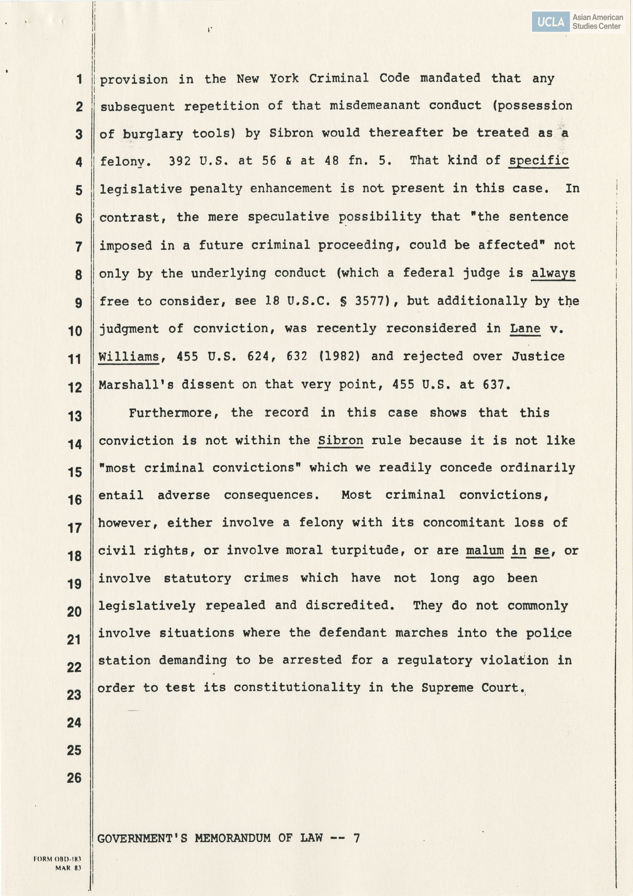 Government's memorandum of law for deposition on Gordon K. Hirabayashi vs. the United States of America.