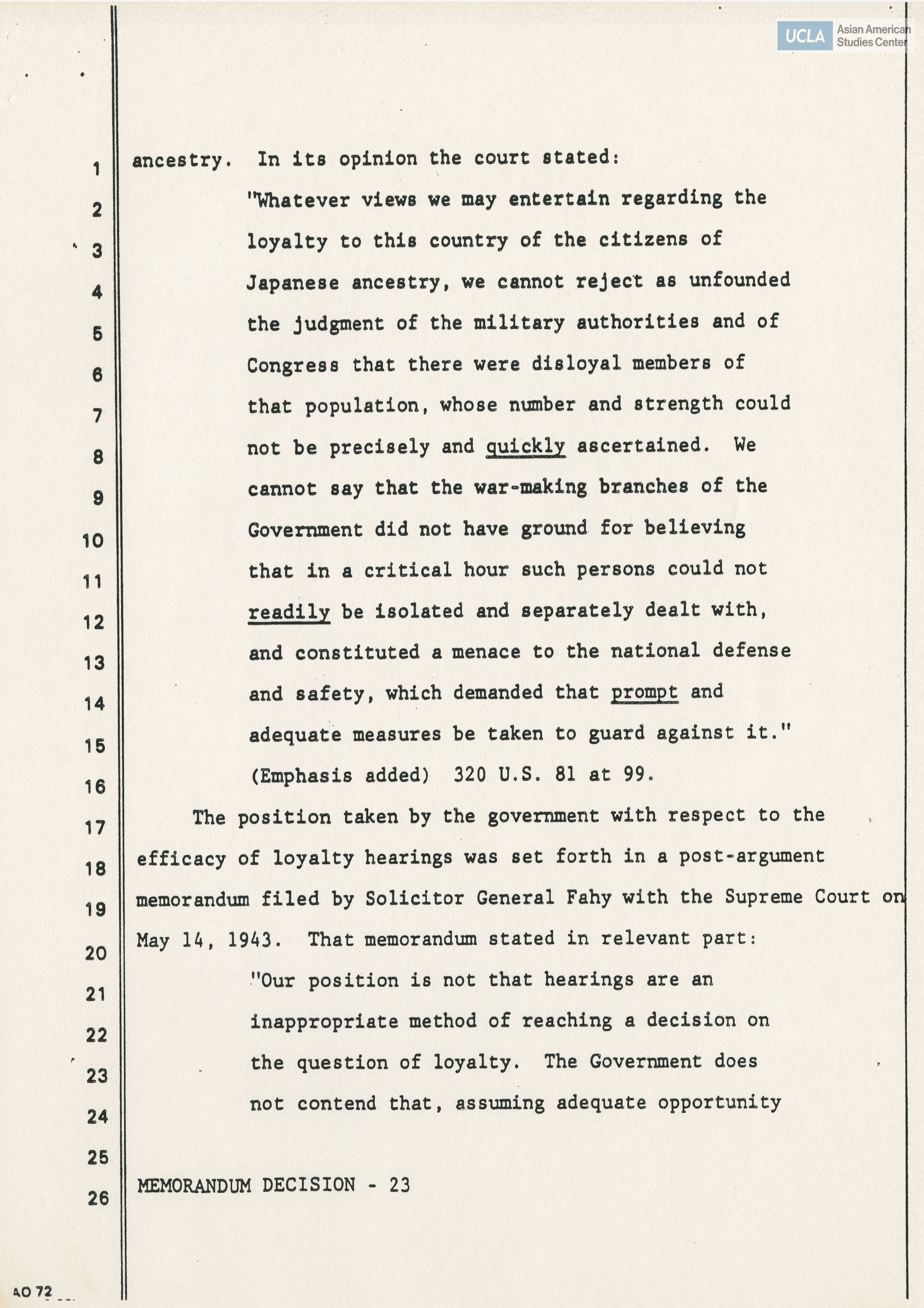 Gordon Hirabayashi's petition for Writ of Error coram nobis.