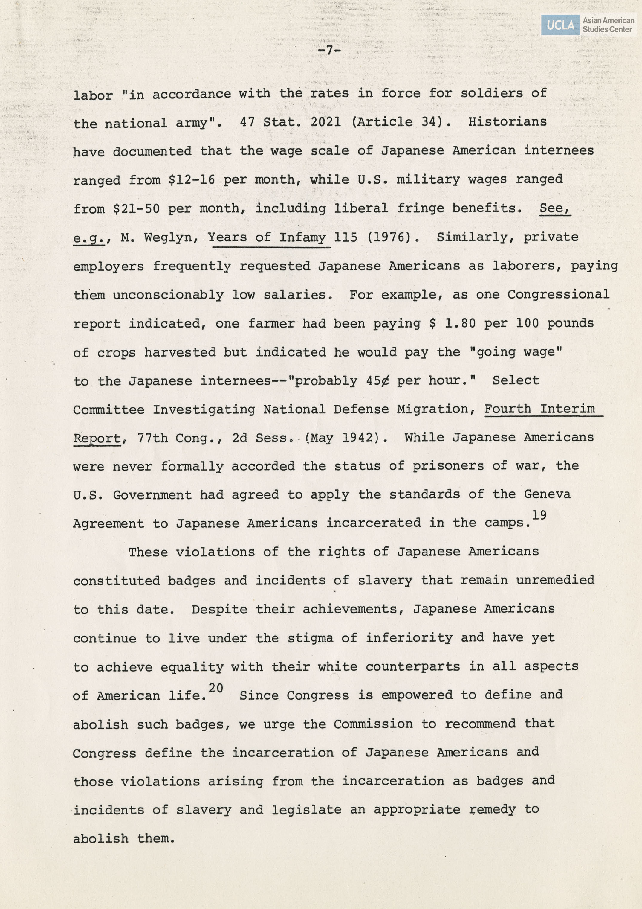Written testimony from Stanley Mark, representing Asian American Legal Defense and Education Fund, regarding the Commission on Wartime Relocation and Internment of Civilians.