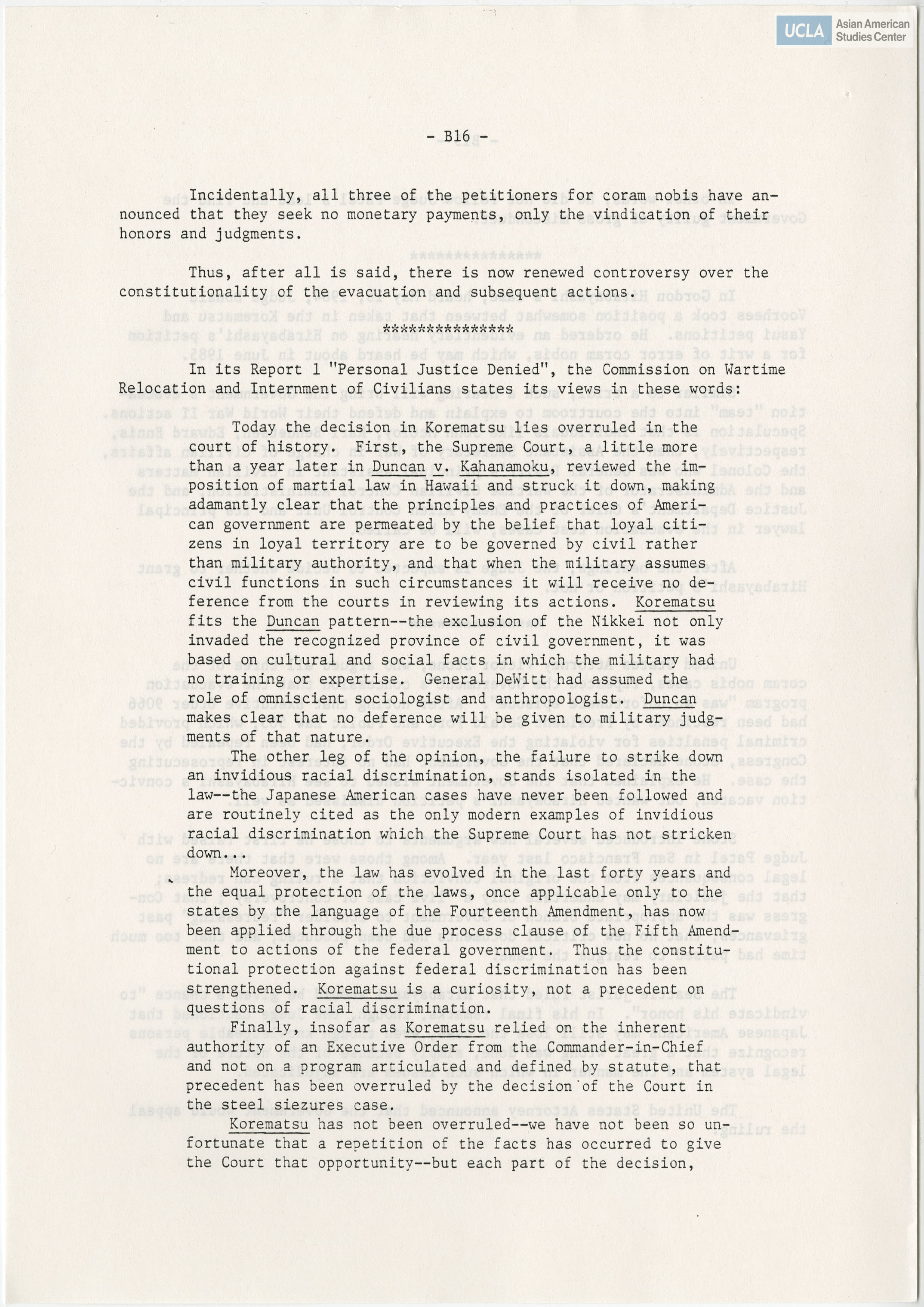 Questions and answers from Go for Broke, Inc on support for H.R. 4110. Includes statement from Commission on Wartime Relocation and Internment of Civilians.