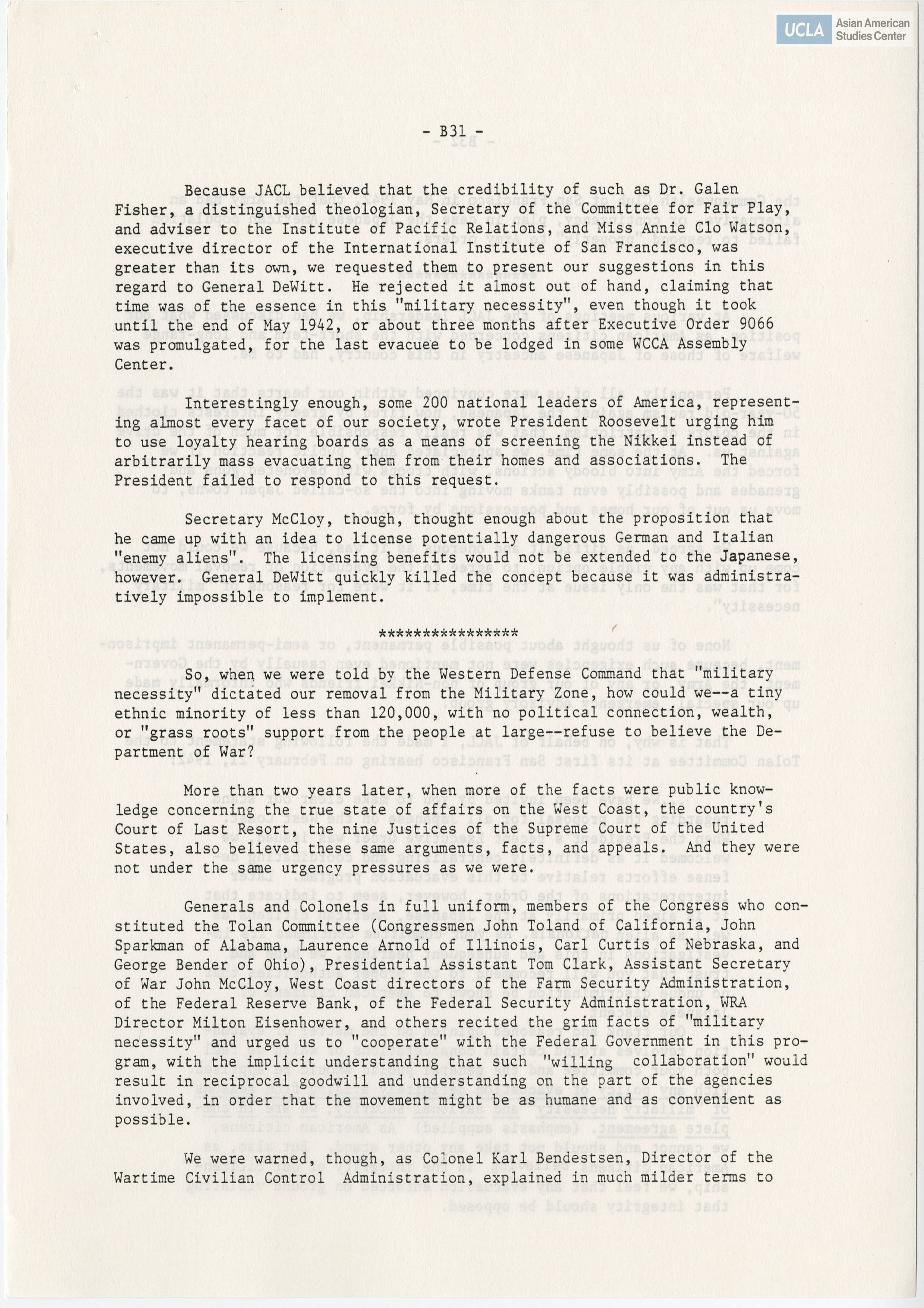 Questions and answers from Go for Broke, Inc on support for H.R. 4110. Briefed on why Nisei war veterans believe in redress. Includes statements from Commission on Wartime Relocation and Internment of Civilians.