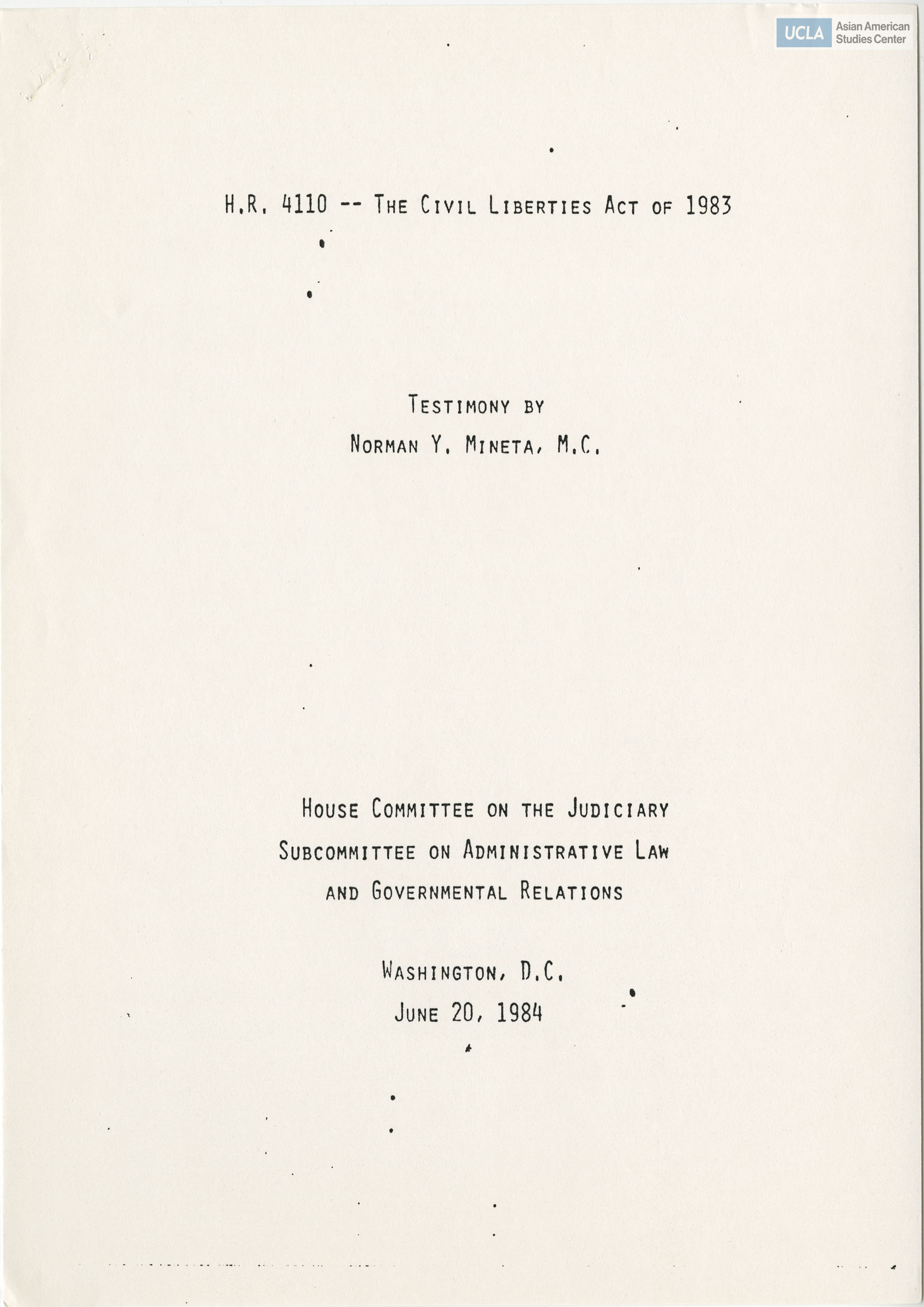 Written testimony of Norman Y. Mineta, M.C. in support of bill H.R. 4110.