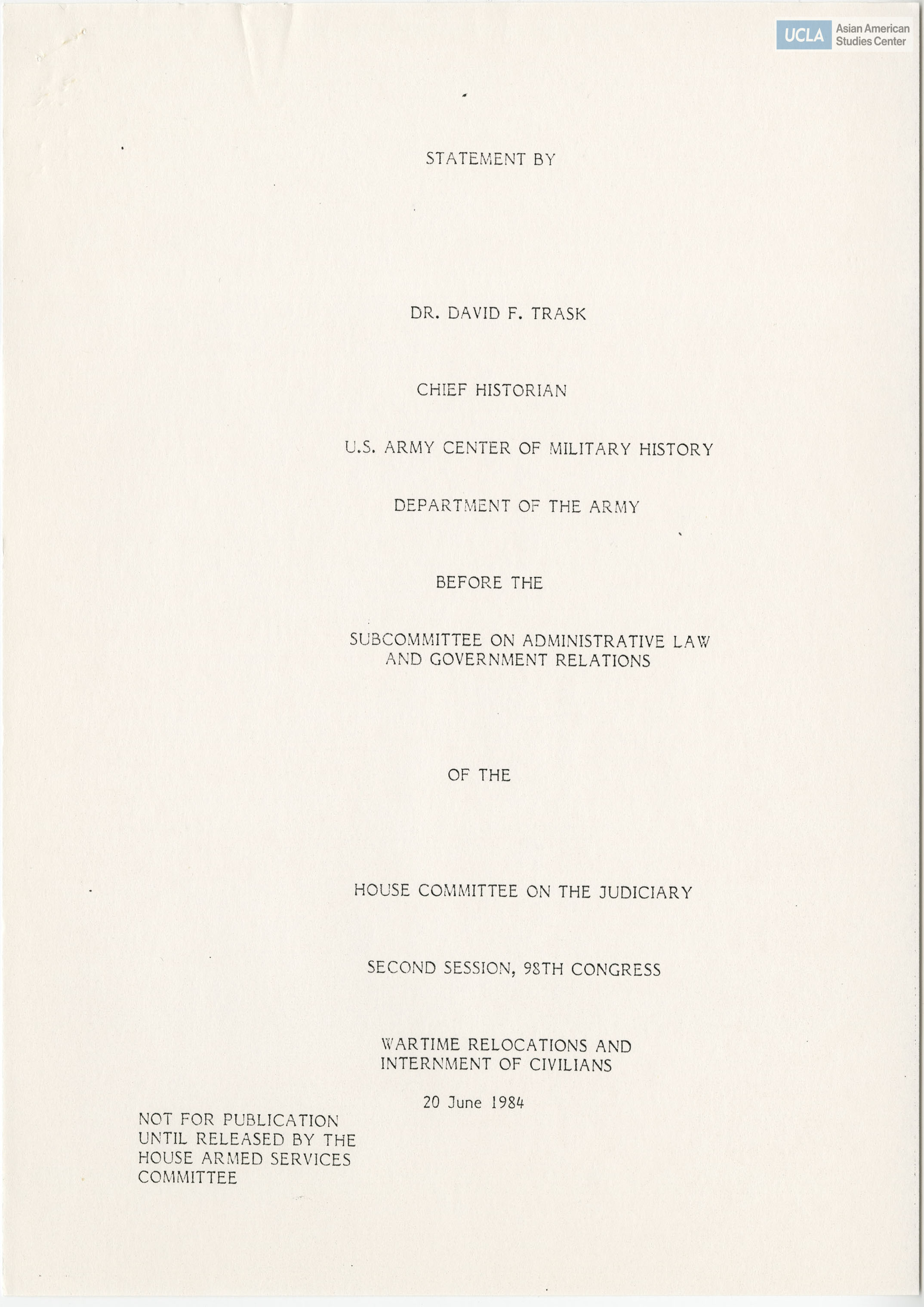 Written testimony of David F. Trask in support of bill H.R. 4110.