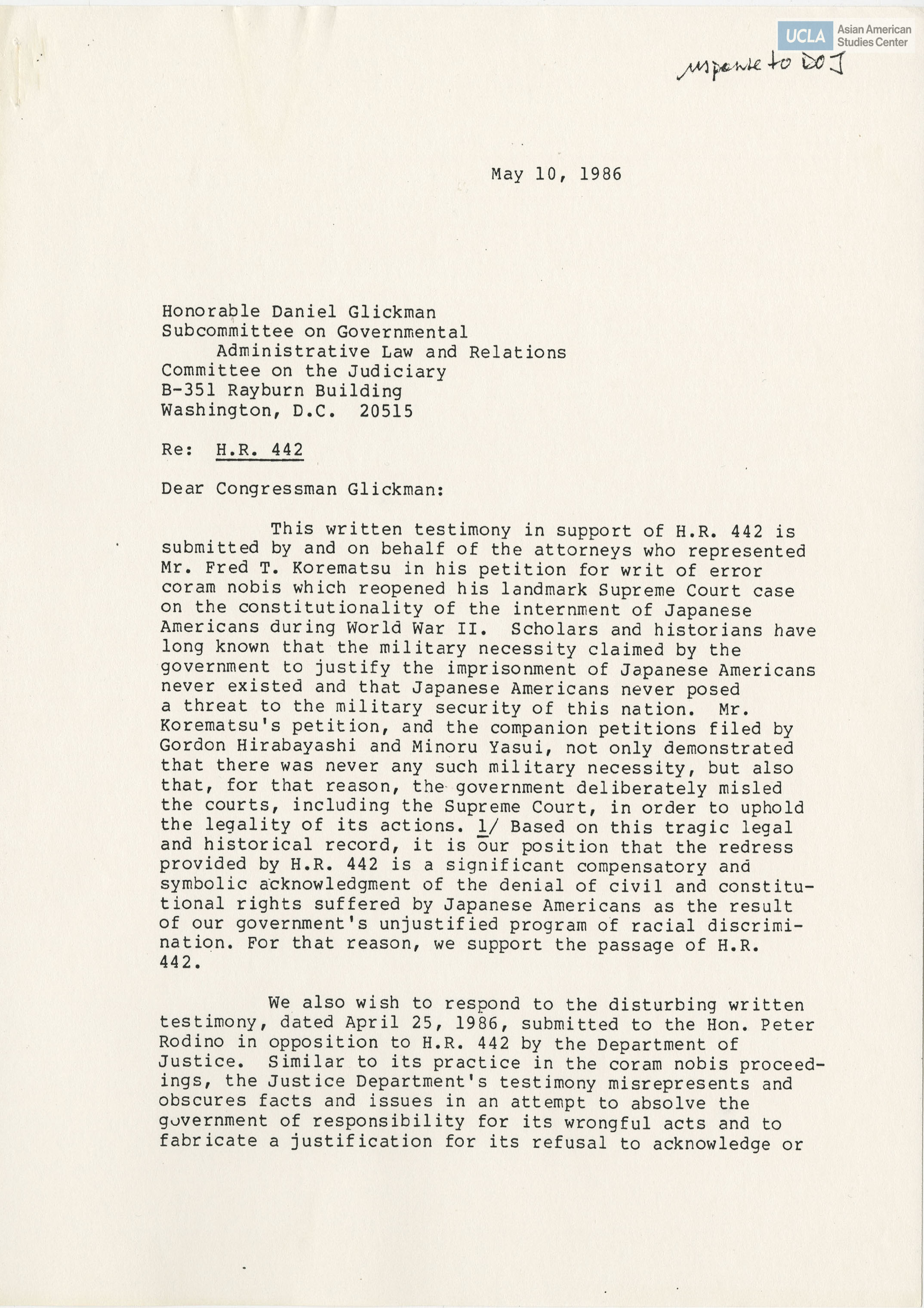 Written testimony of Honorable Daniel Glickman for bill H.R. 442.
