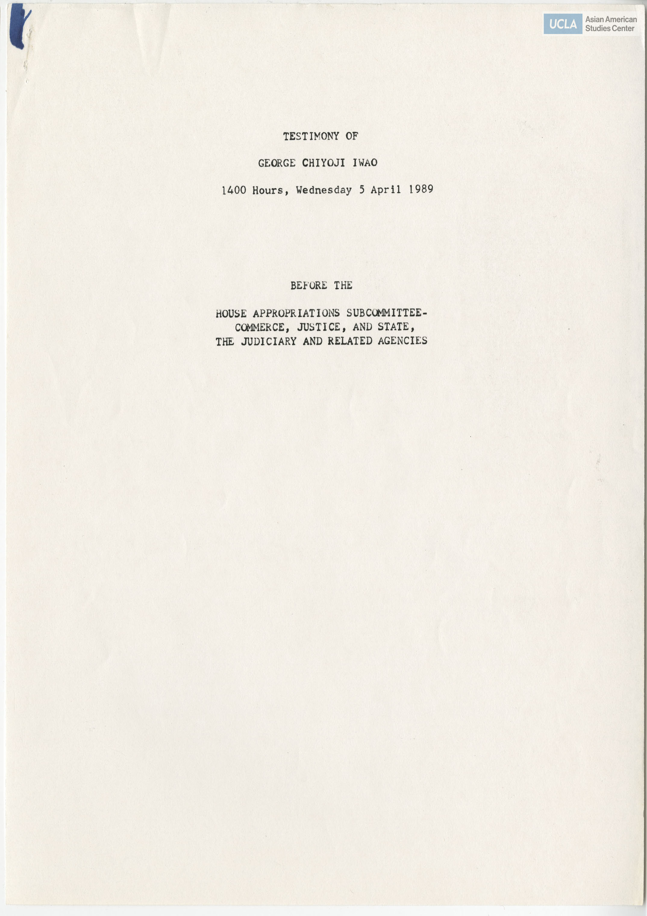 Written testimony of George Chiyoji Iwao in support of Public Law 100-383.