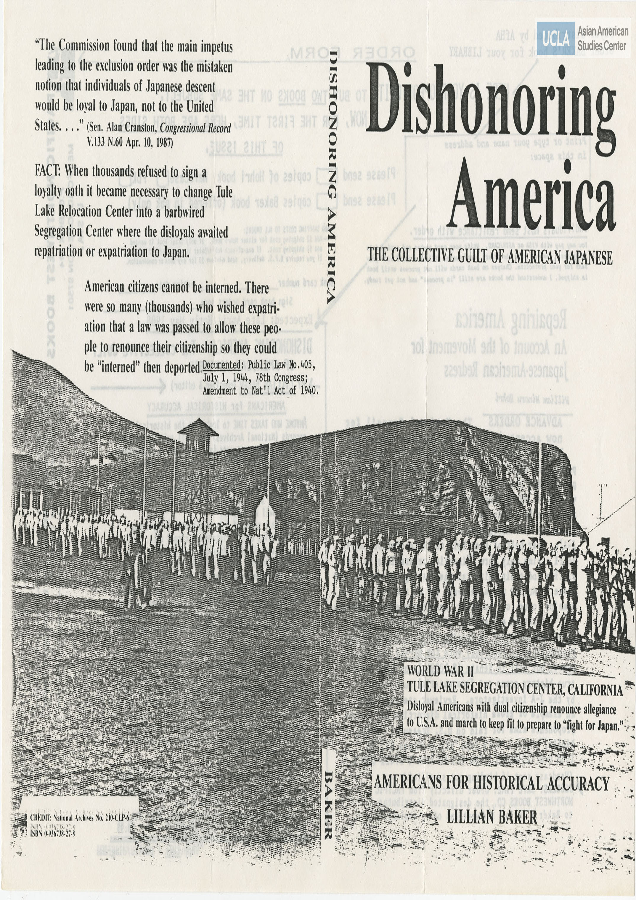 Leaflet regarding Japanese American redress and book order.