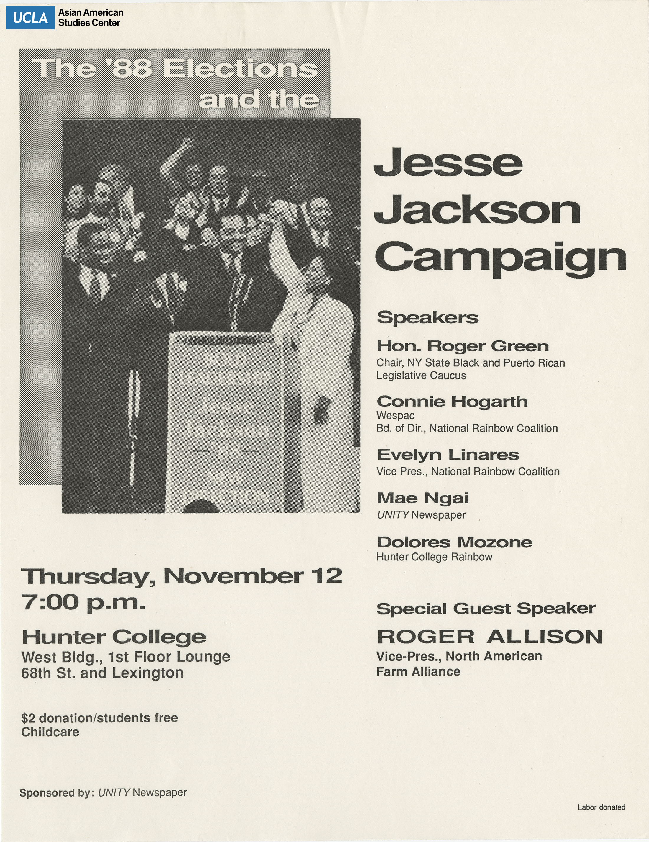 Flyer regarding the 1988 Jesse Jackson presidental campaign.