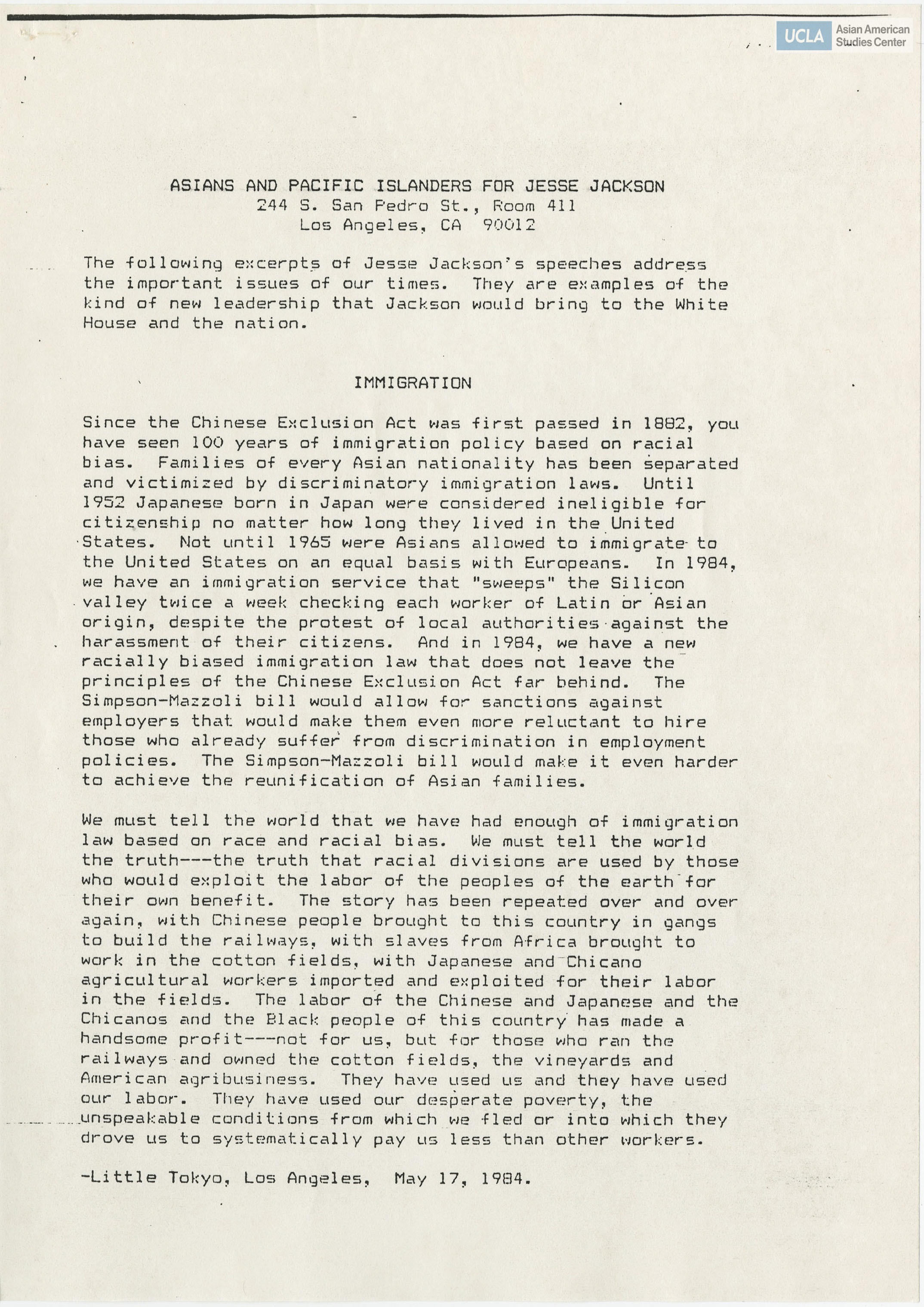 Excerpts from various speeches addressed by Jesse Jackson.