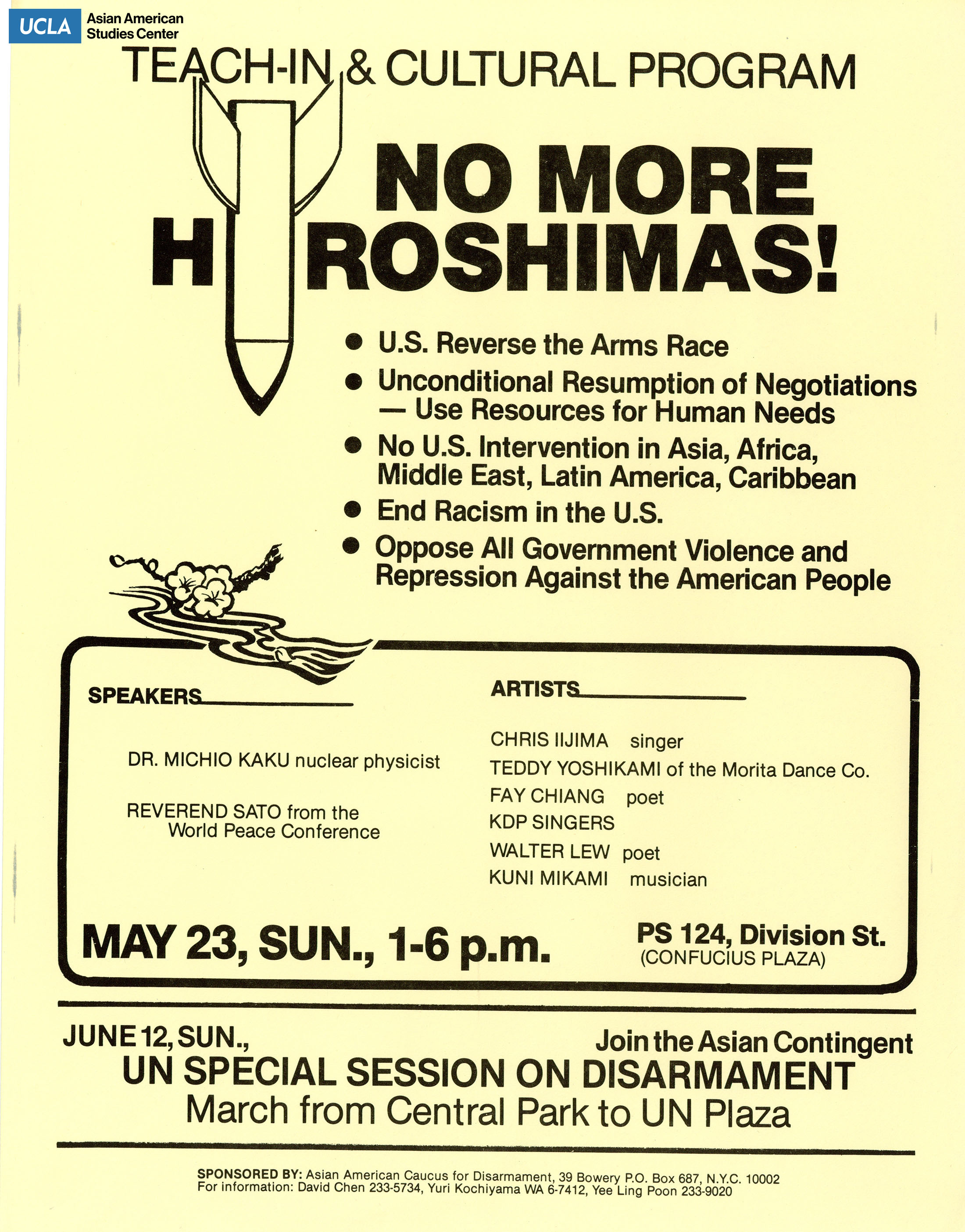 Flyer regarding an event on May 23rd for nuclear disarmament.