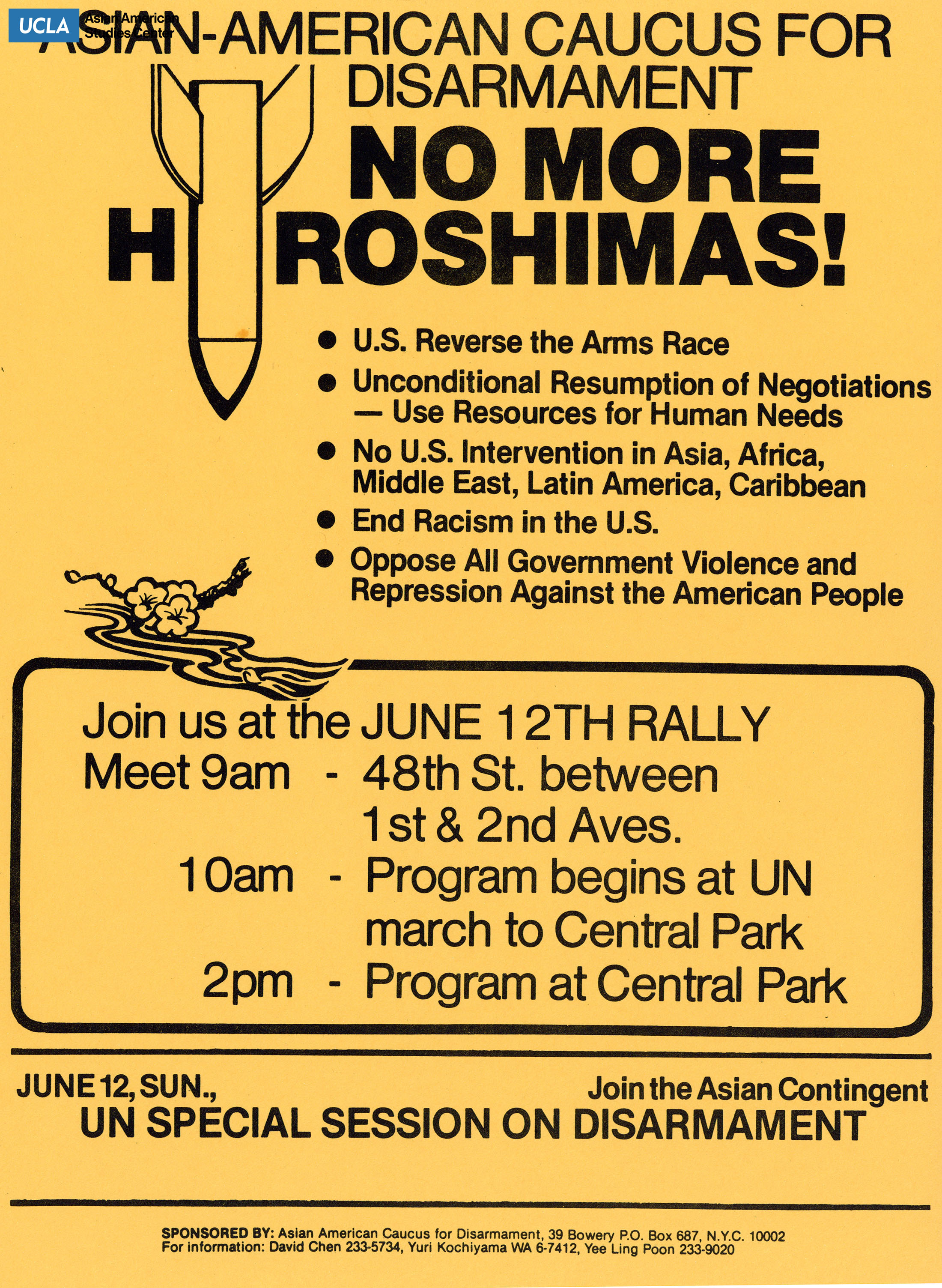 Flyer regarding for event titled No More Hiroshimas! on June 12th.