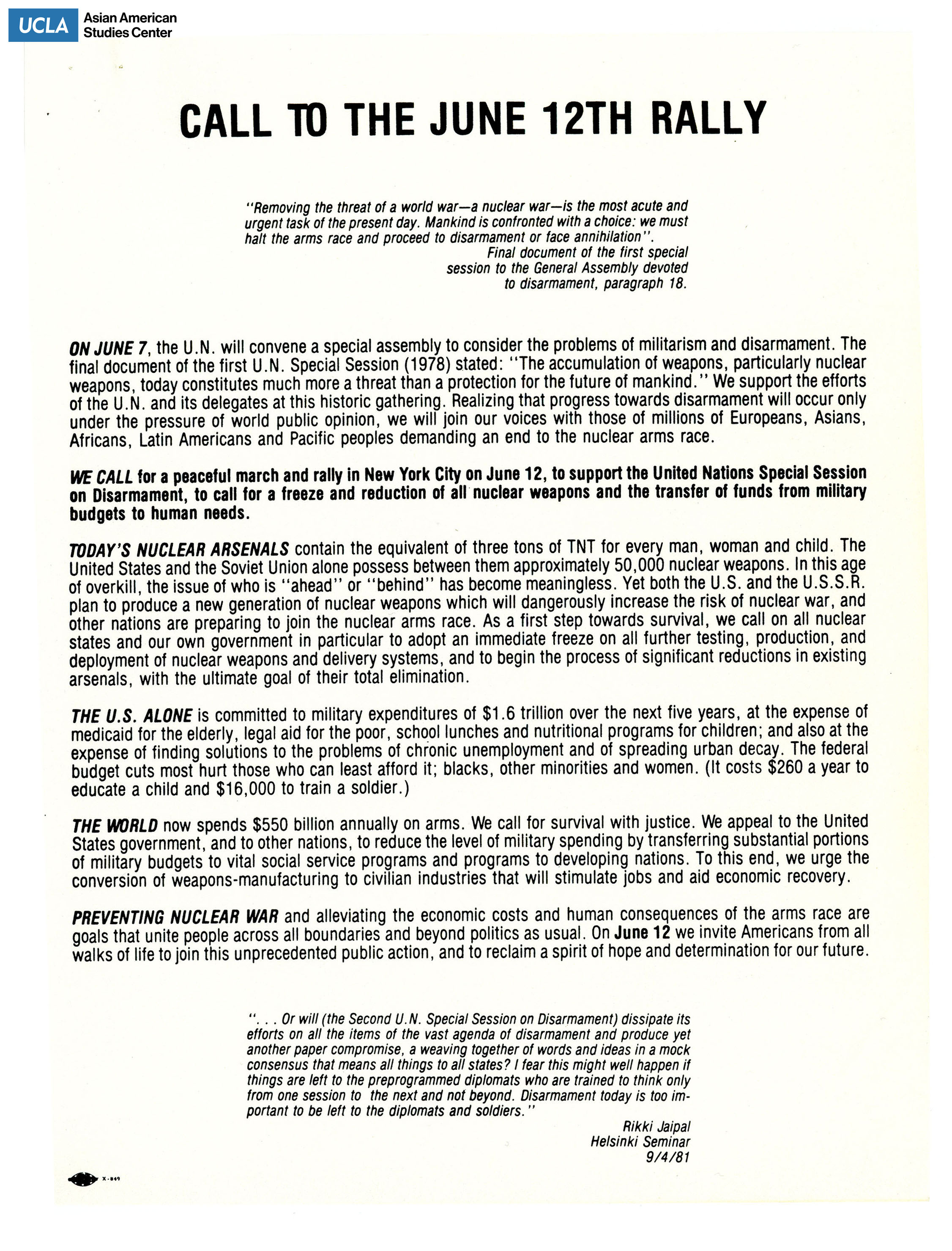 An annoucement regarding the call to a peaceful demonstration at the June 12th rally.