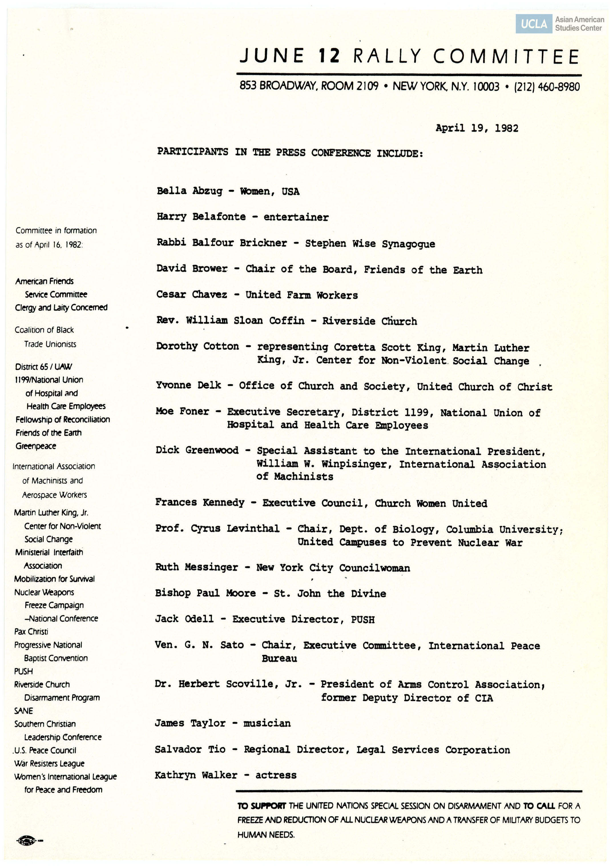 List of participants and sponsors of the June 12th rally.