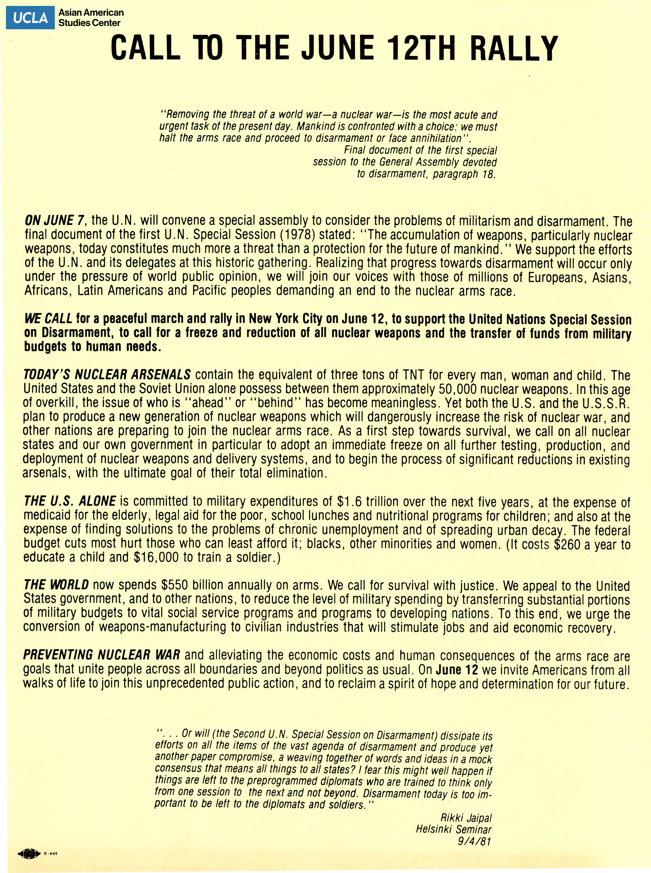 Flyer regarding the June 12th rally.
