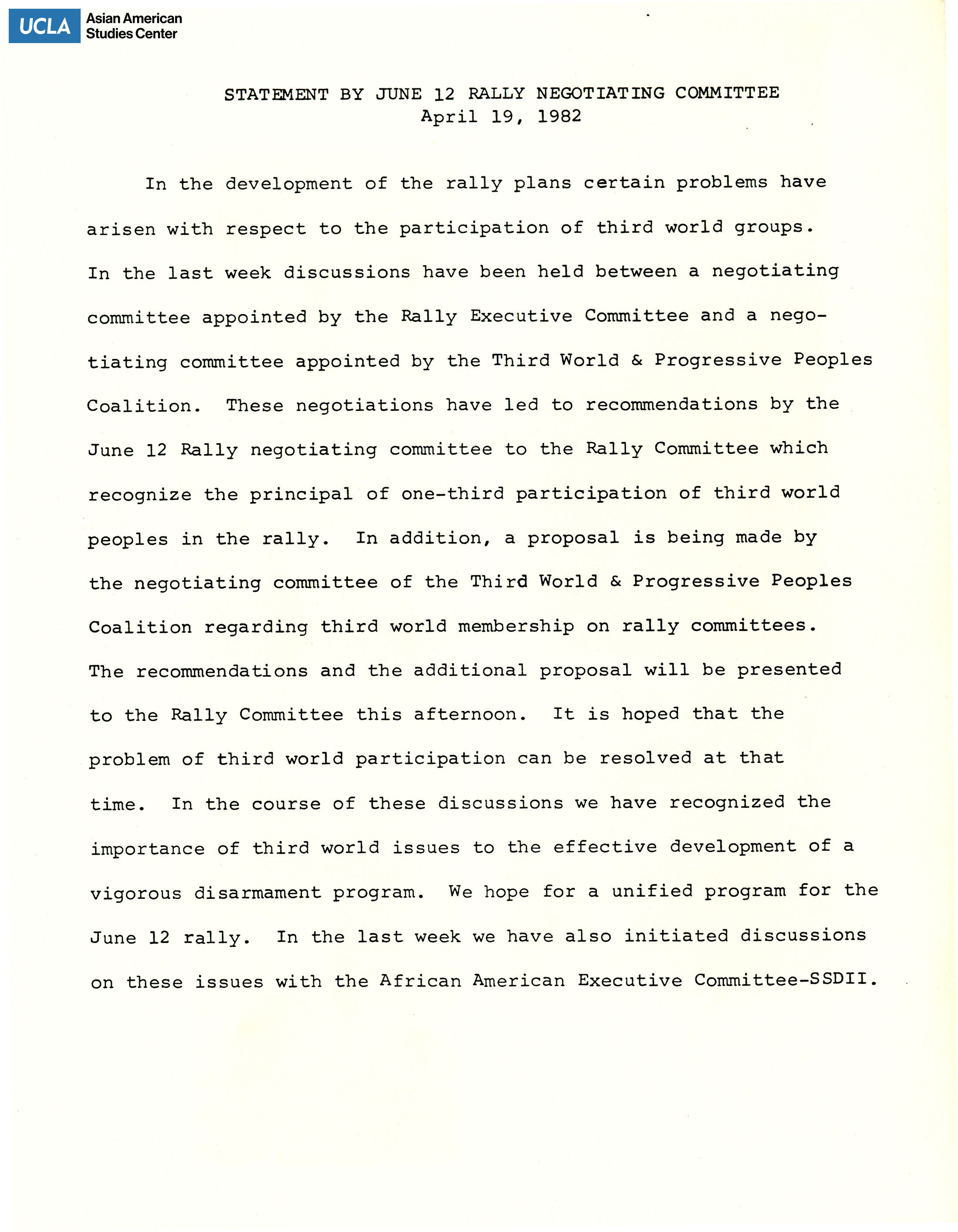 Statement regarding the development of the June 12th rally.