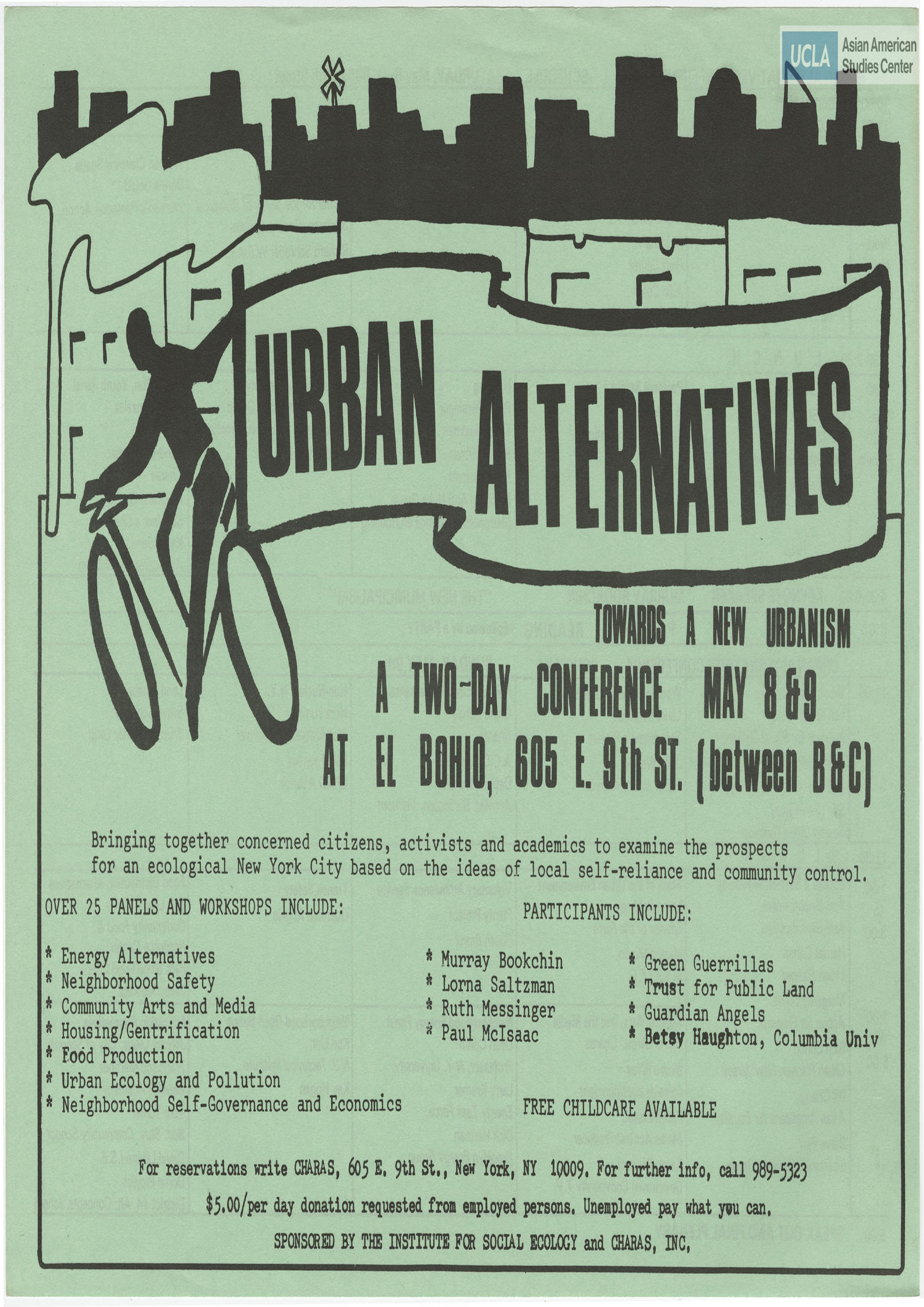 Flyer regarding urban alternatives for an ecological New York City. Includes schedule of conference.