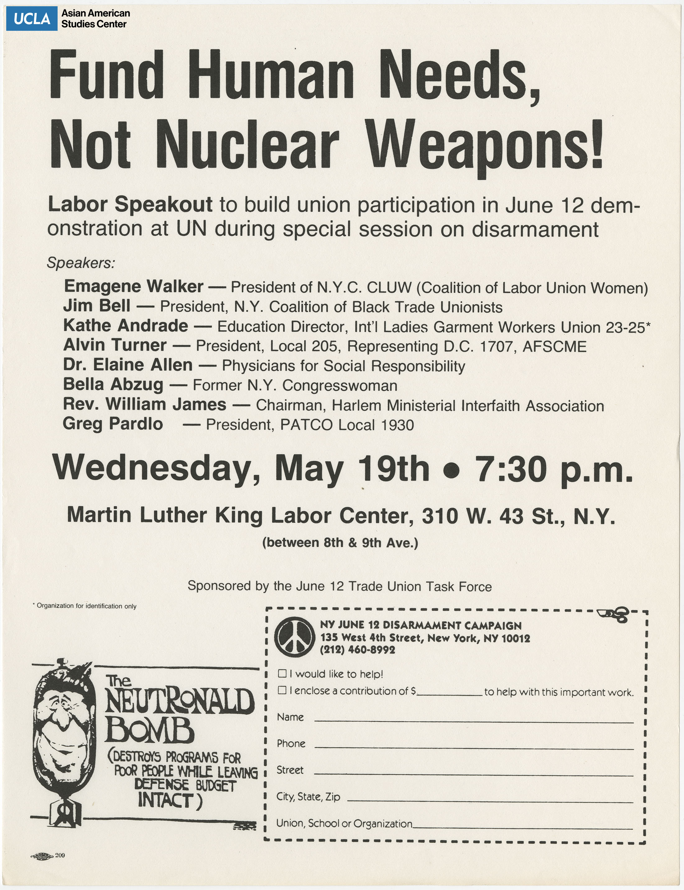 Flyer regarding the June 12th rally with speakers.