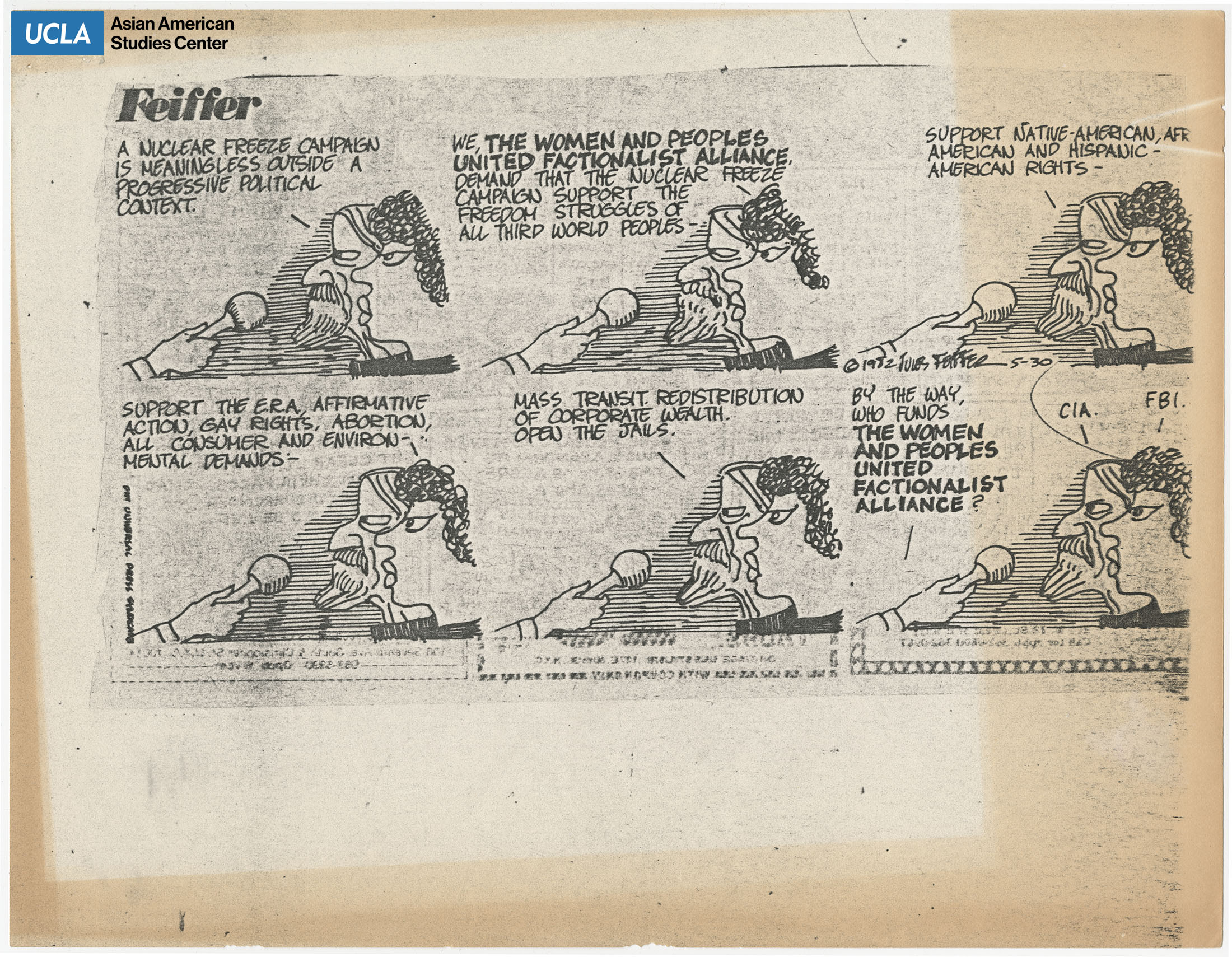 Comic strip regarding commentary on the nuclear freeze campaign.