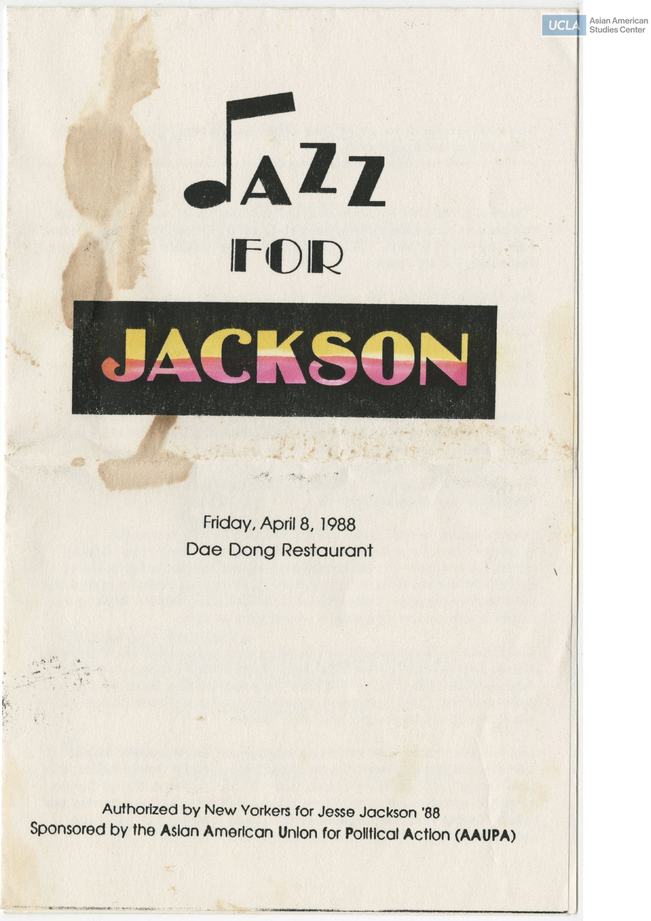 Jazz for Jackson program for the fundraiser of Jesse Jackon for president.