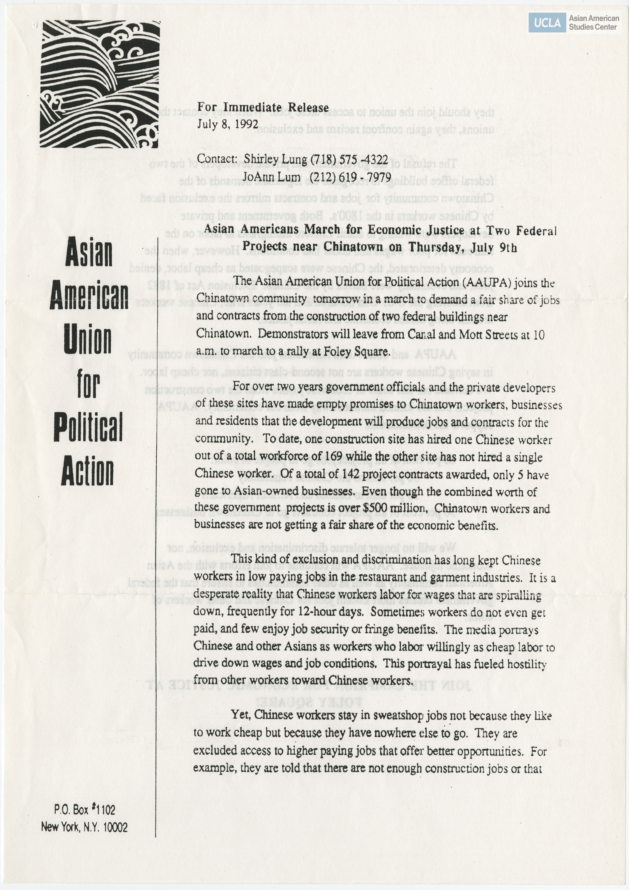 Press release for march on economic justice.