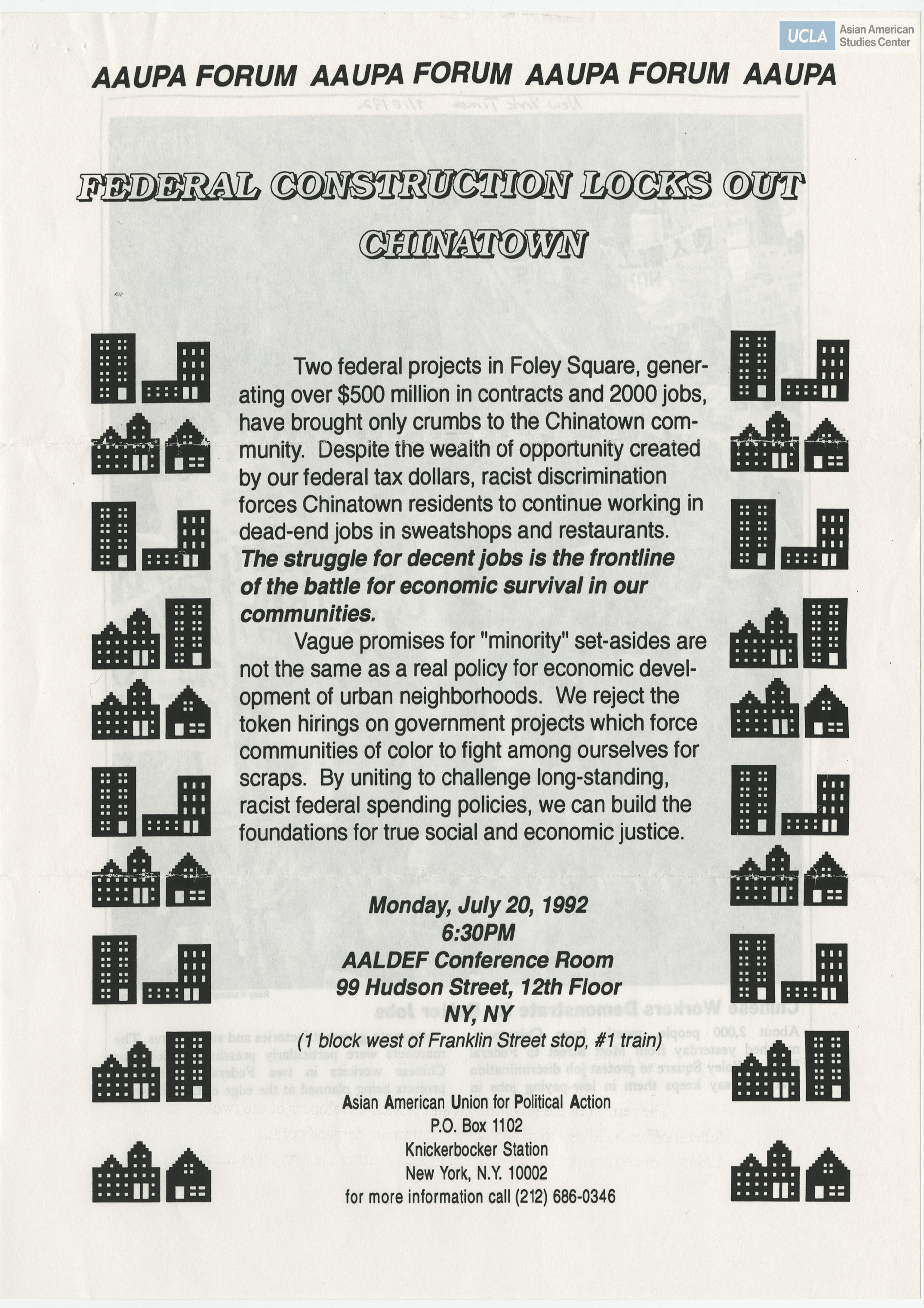 Flyer regarding the march against the federal construction and job discrimination.