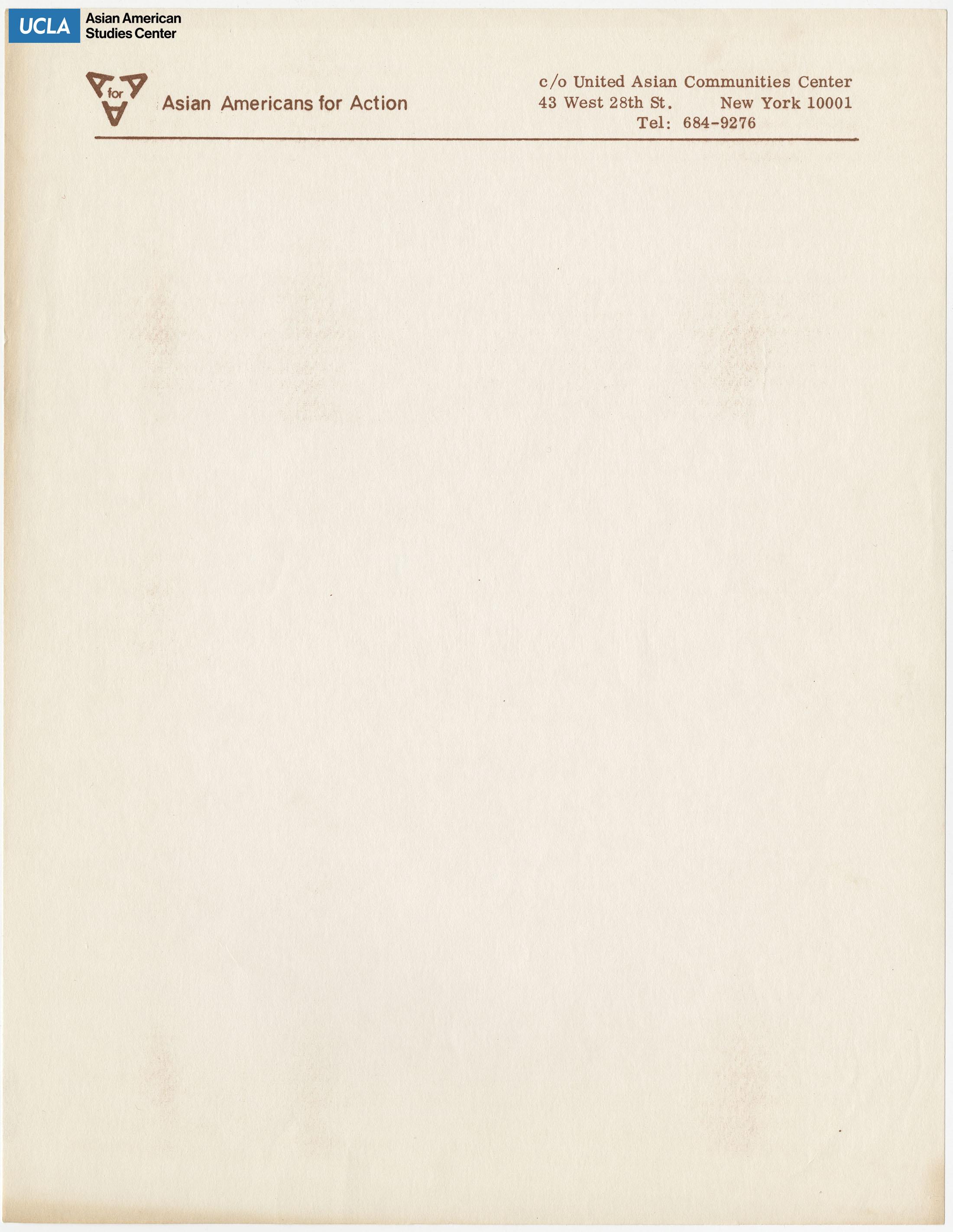 Blank letterhead of Asian Americans for Action