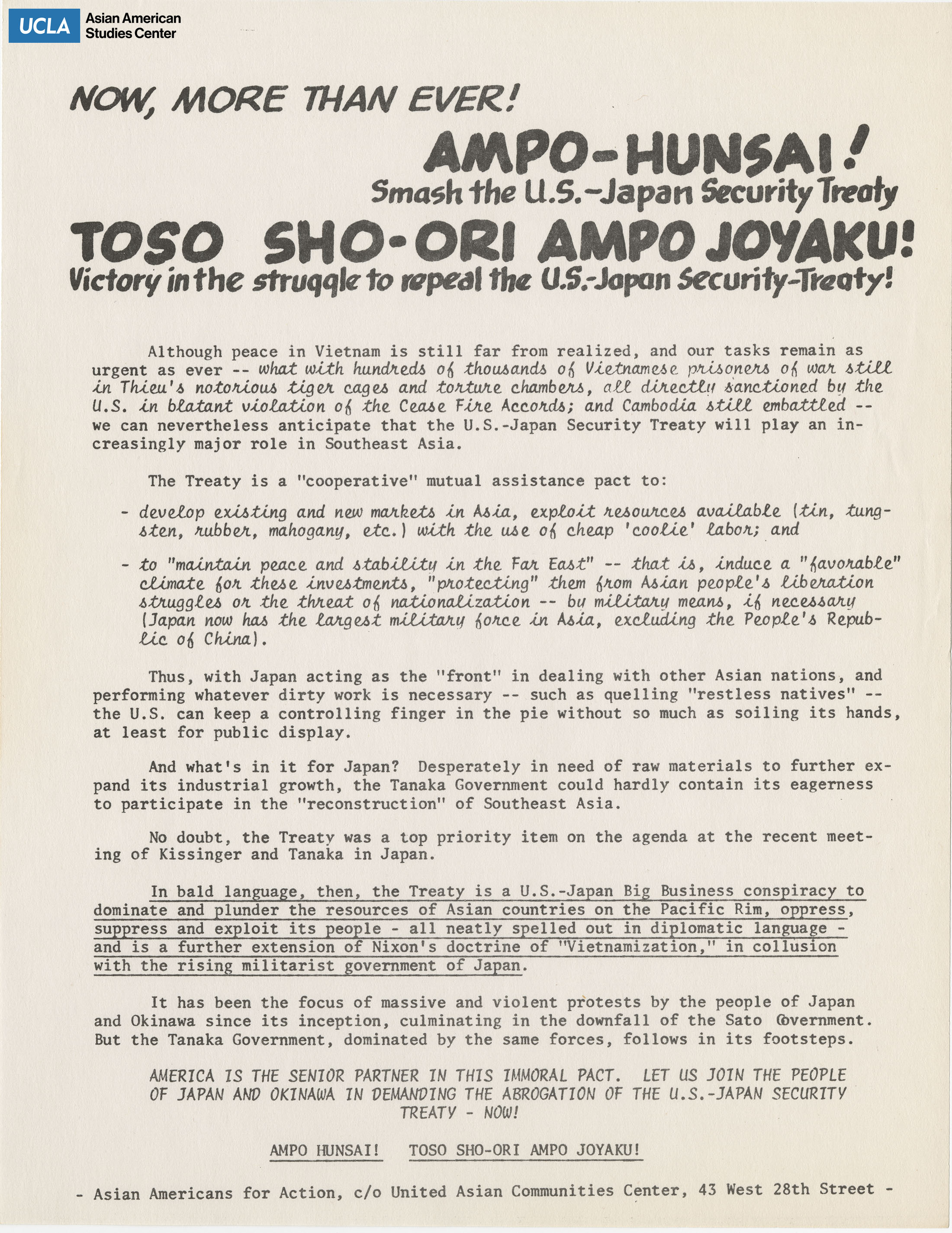 Statement from Asian Americans for Action regarding Vietnamese prisoners of war.