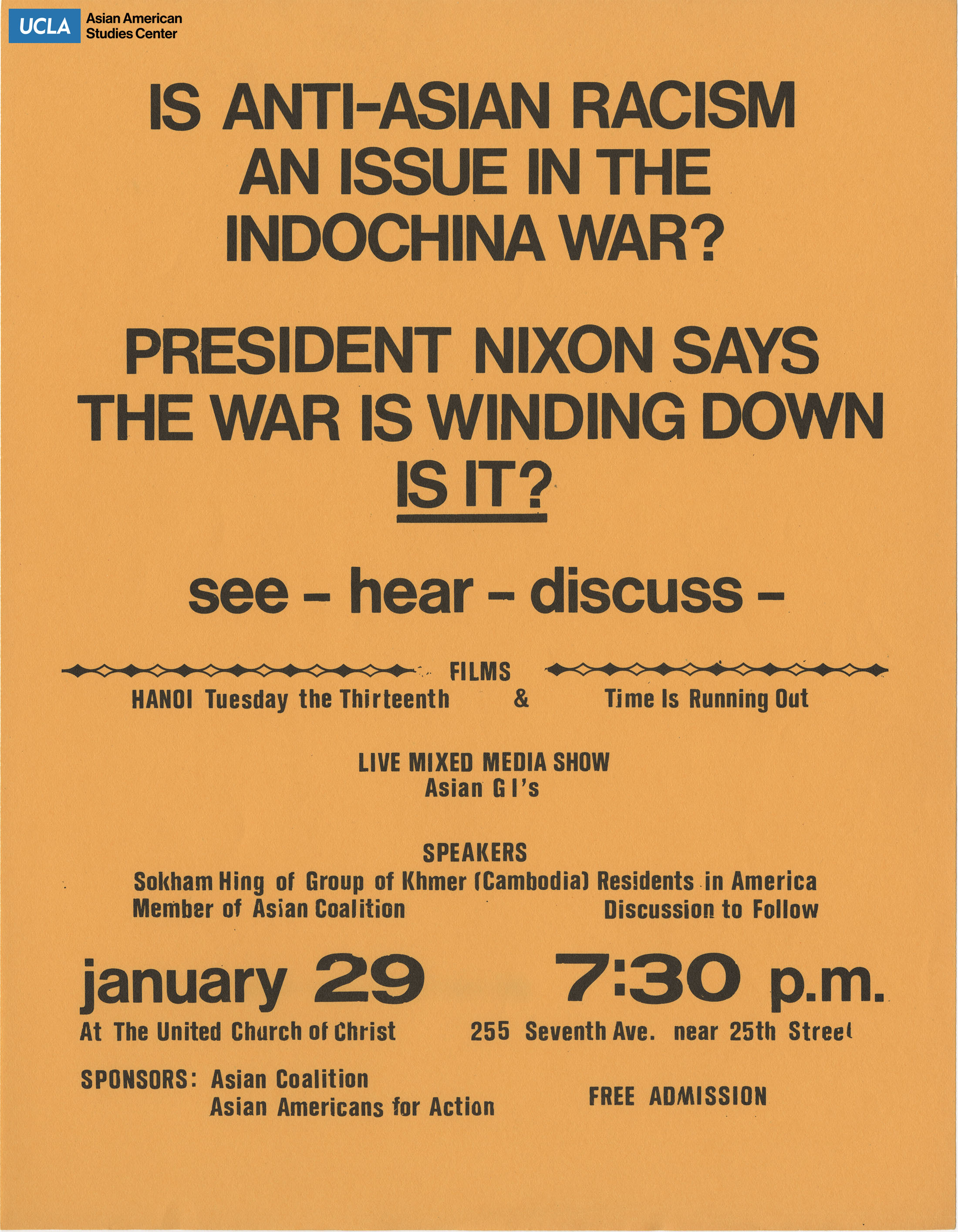 Flyer regarding an event on the topic of the Indochina war.