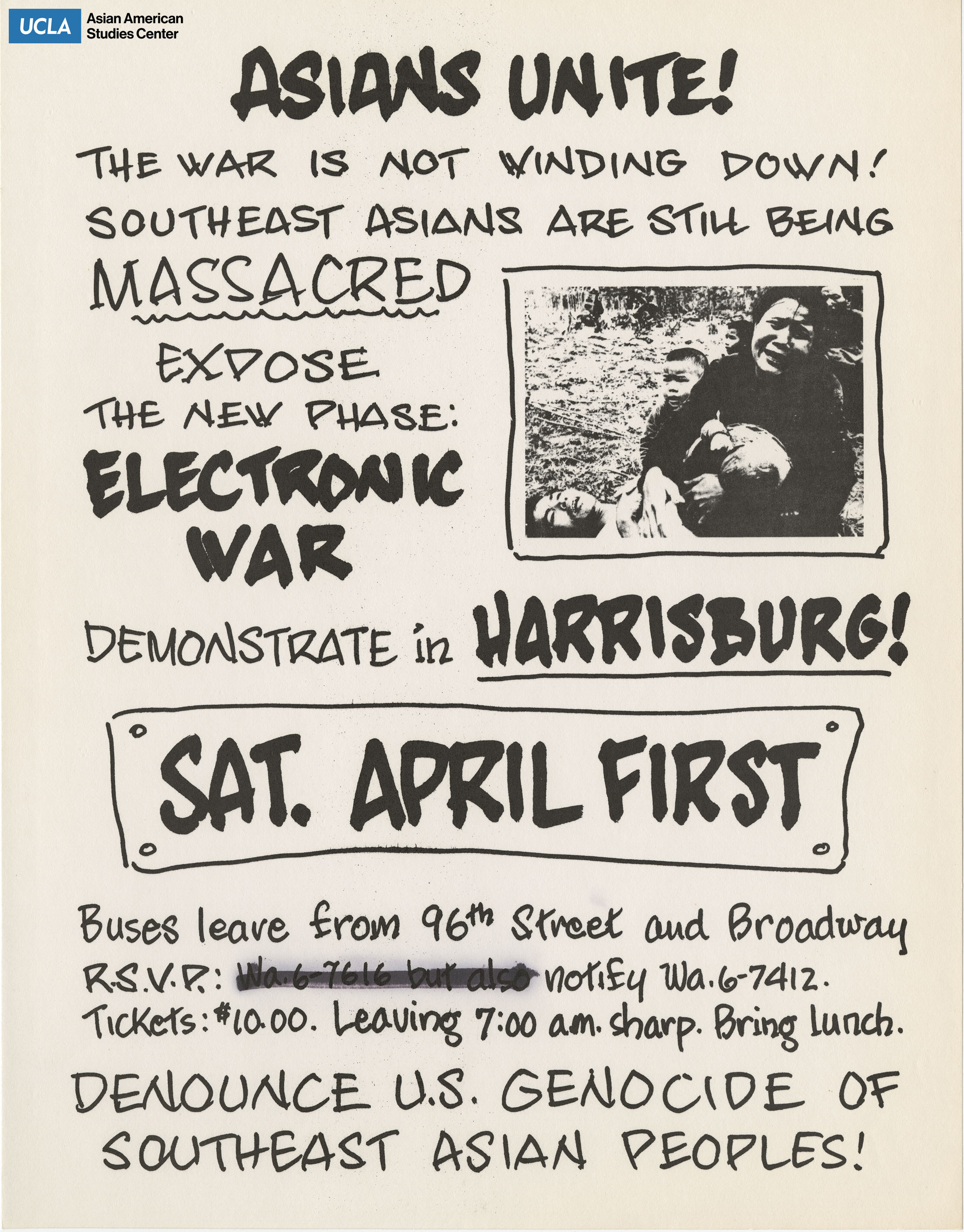Flyer regarding Asian support for the demonstration against the Vietnam War.