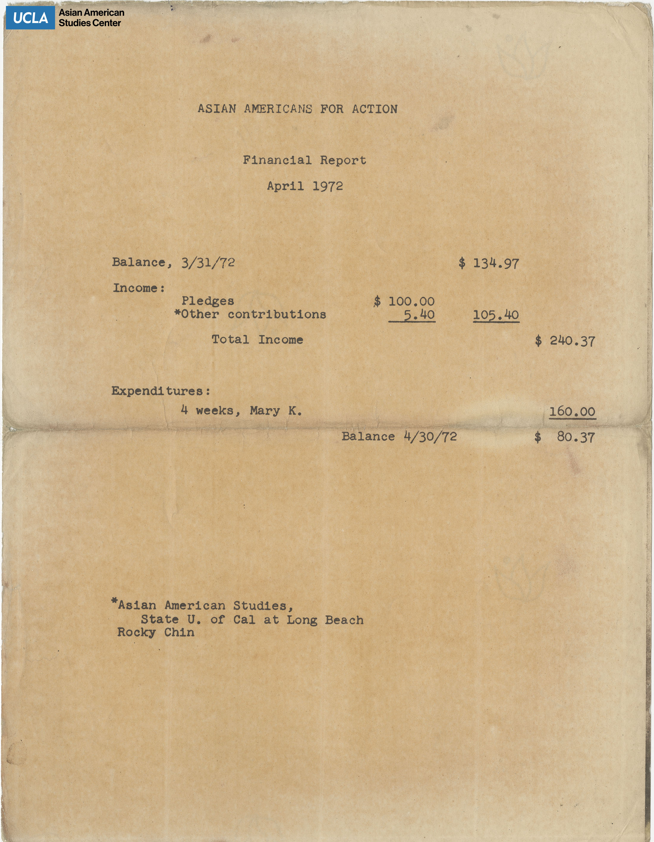 Financial statement of April 1972.