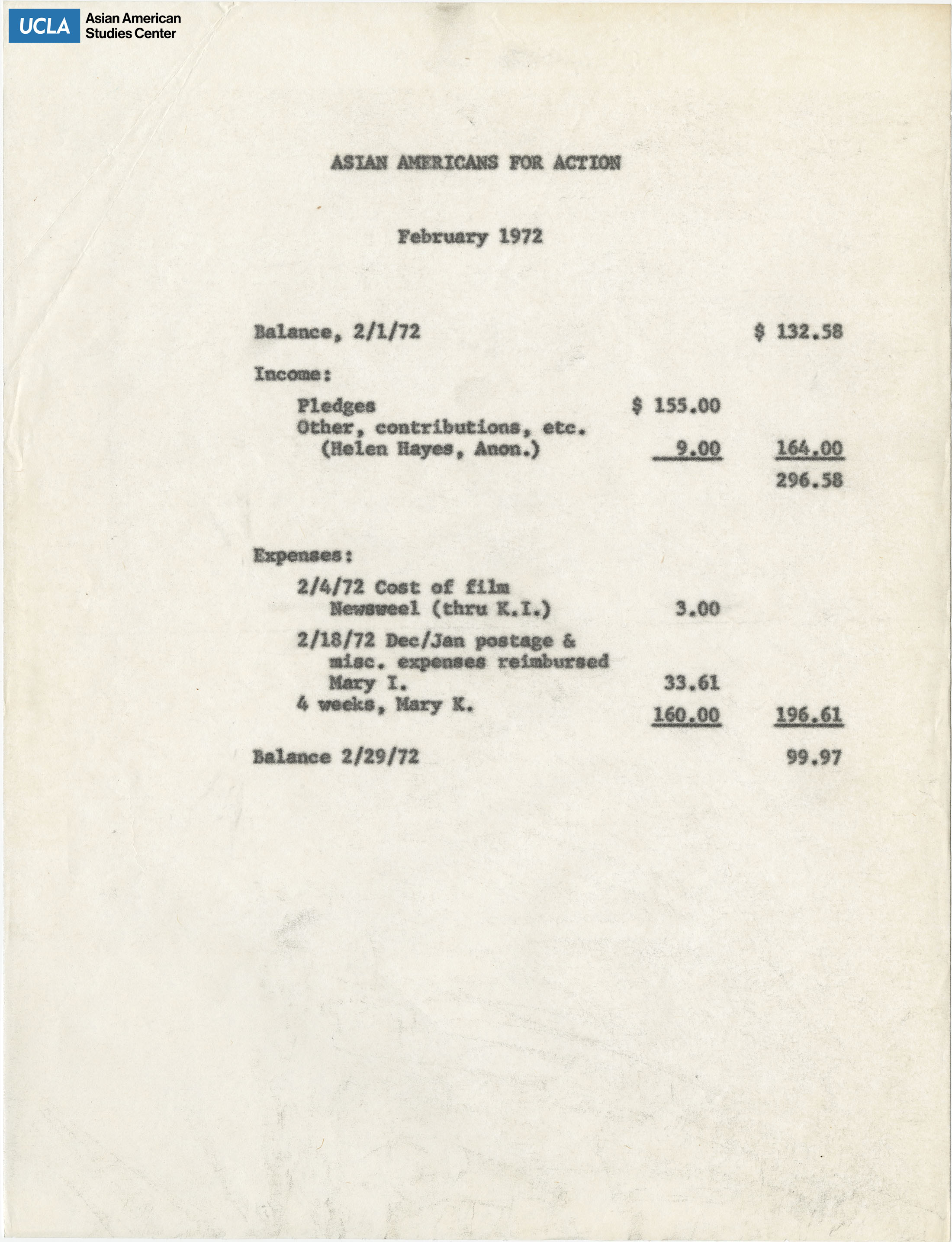 Financial statement of February 1972.