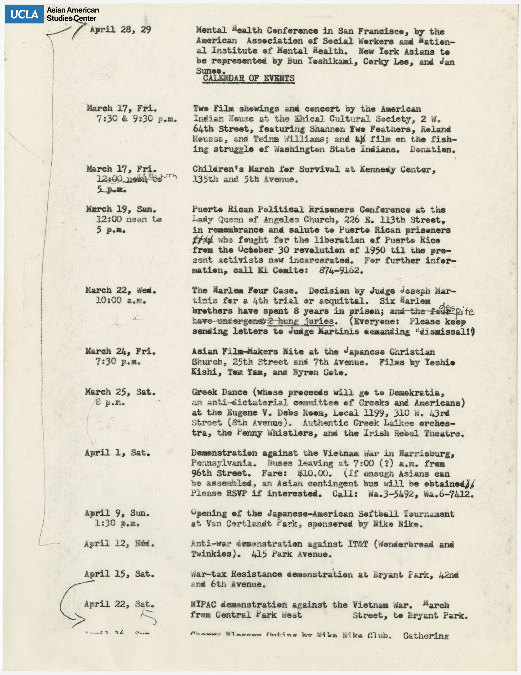 Calendar of events in New York in March and April.