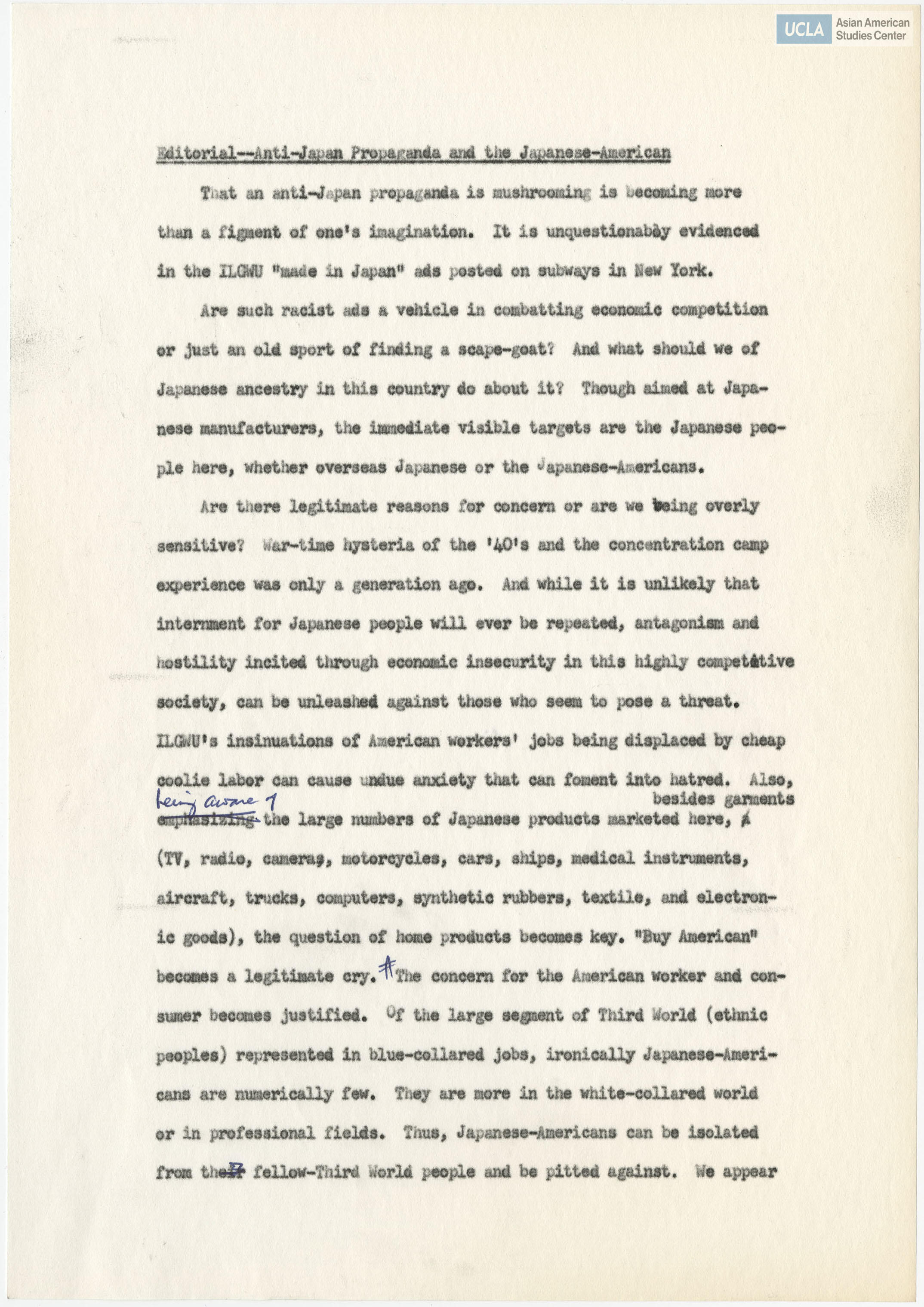 Statement regarding anti-Japan and Japanese propaganda.