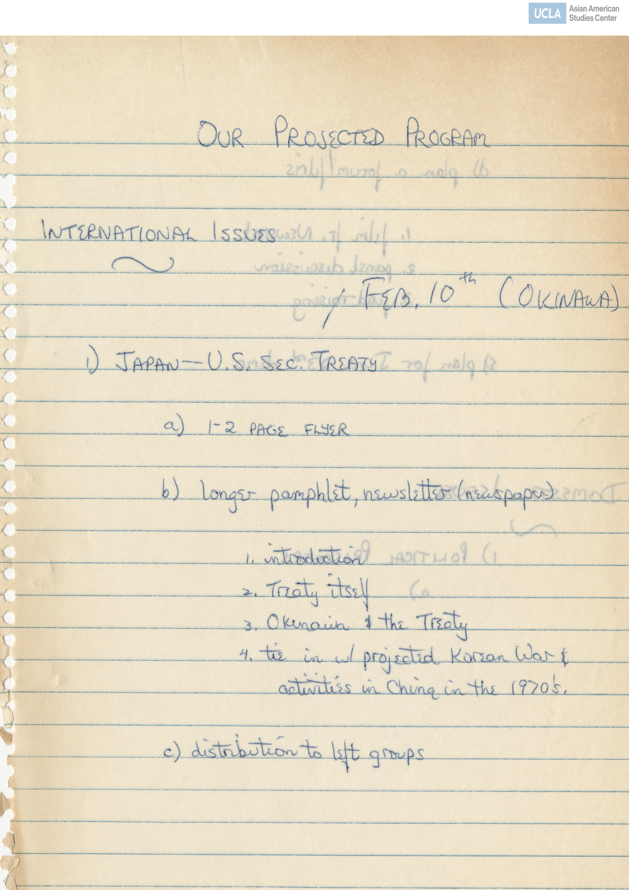 Draft of proposed projects for international and domestic issues.